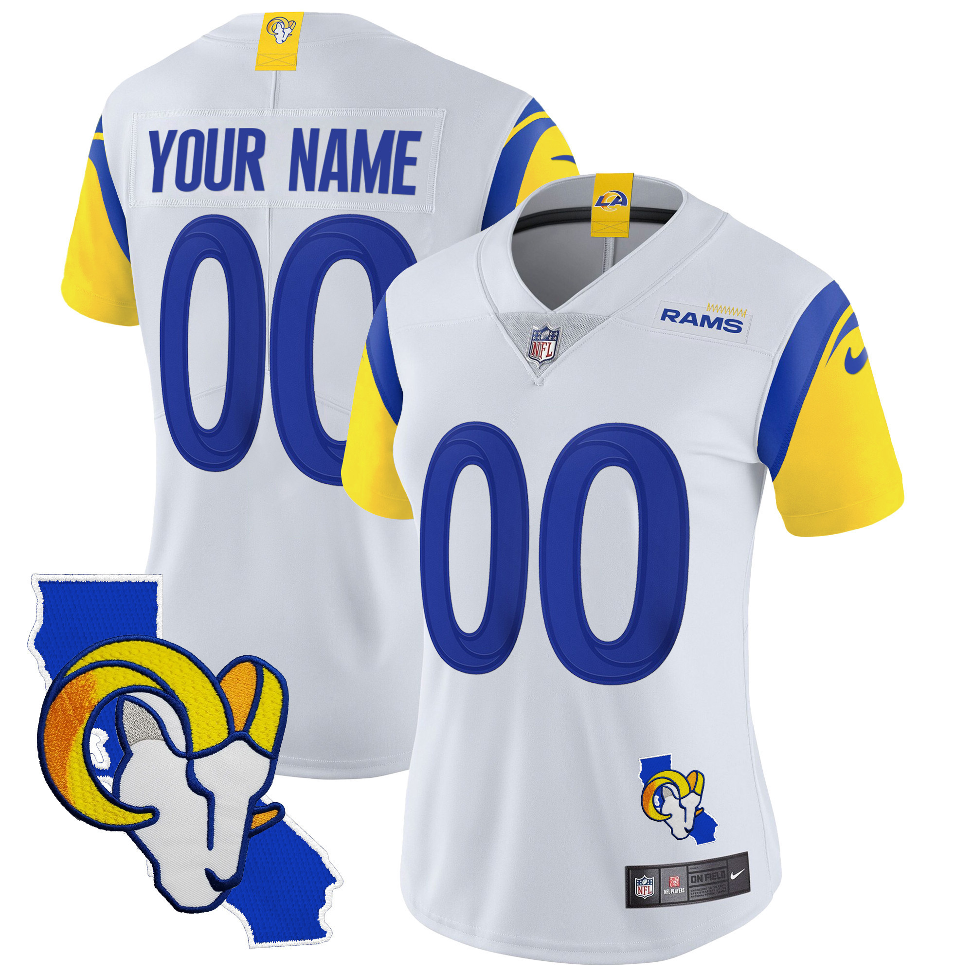 Women's Los Angeles Rams California Patch Vapor Limited Custom White Jersey - All Stitched