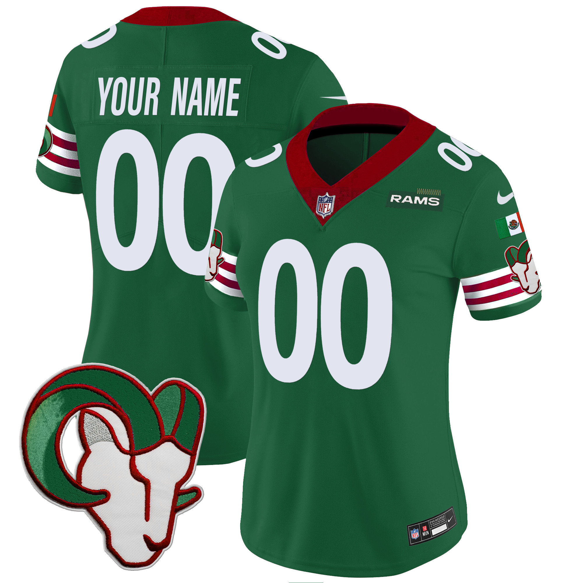 Women's Los Angeles Rams Mexico Vapor Limited Custom Green Jersey - All Stitched