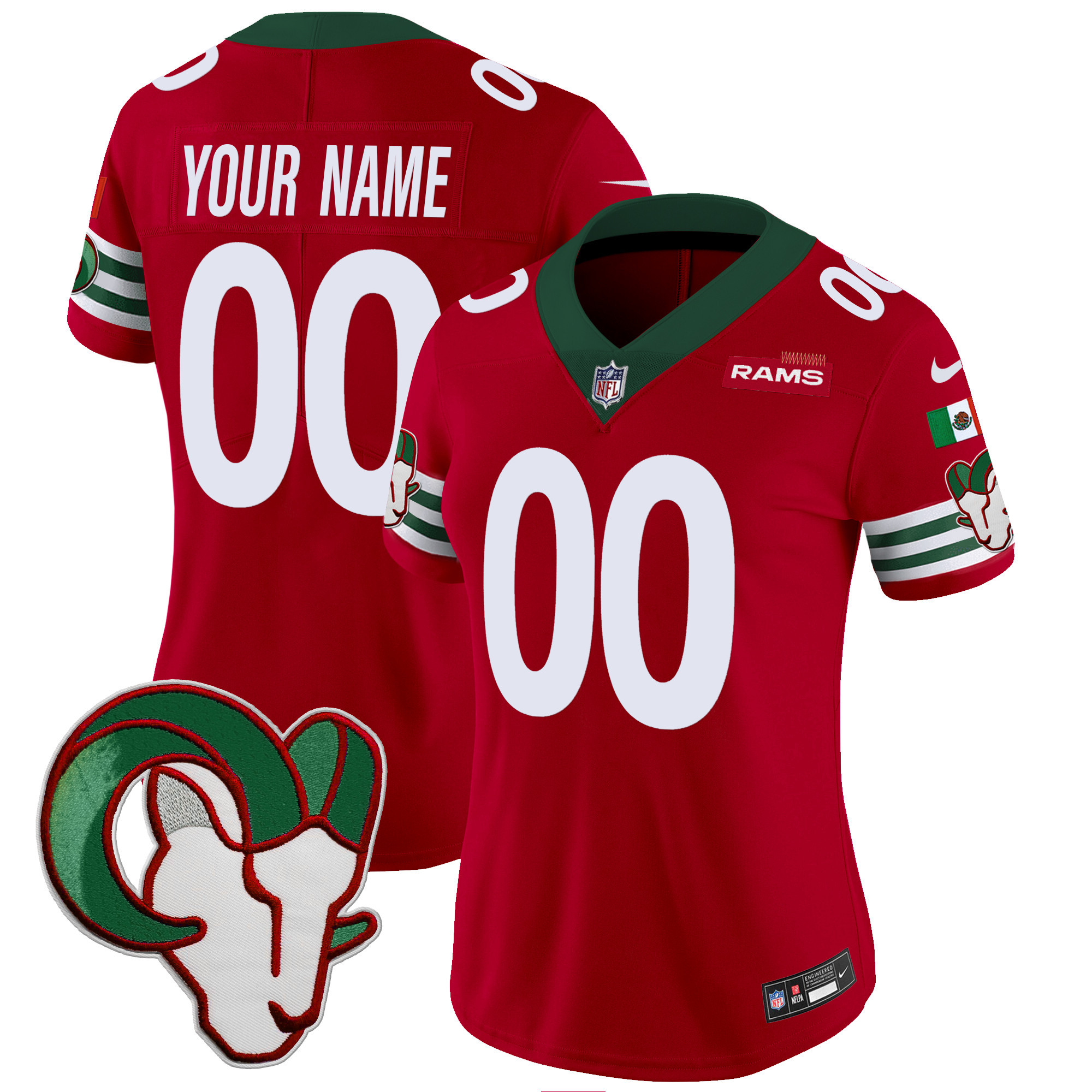 Women's Los Angeles Rams Mexico Vapor Limited Custom Red Jersey - All Stitched