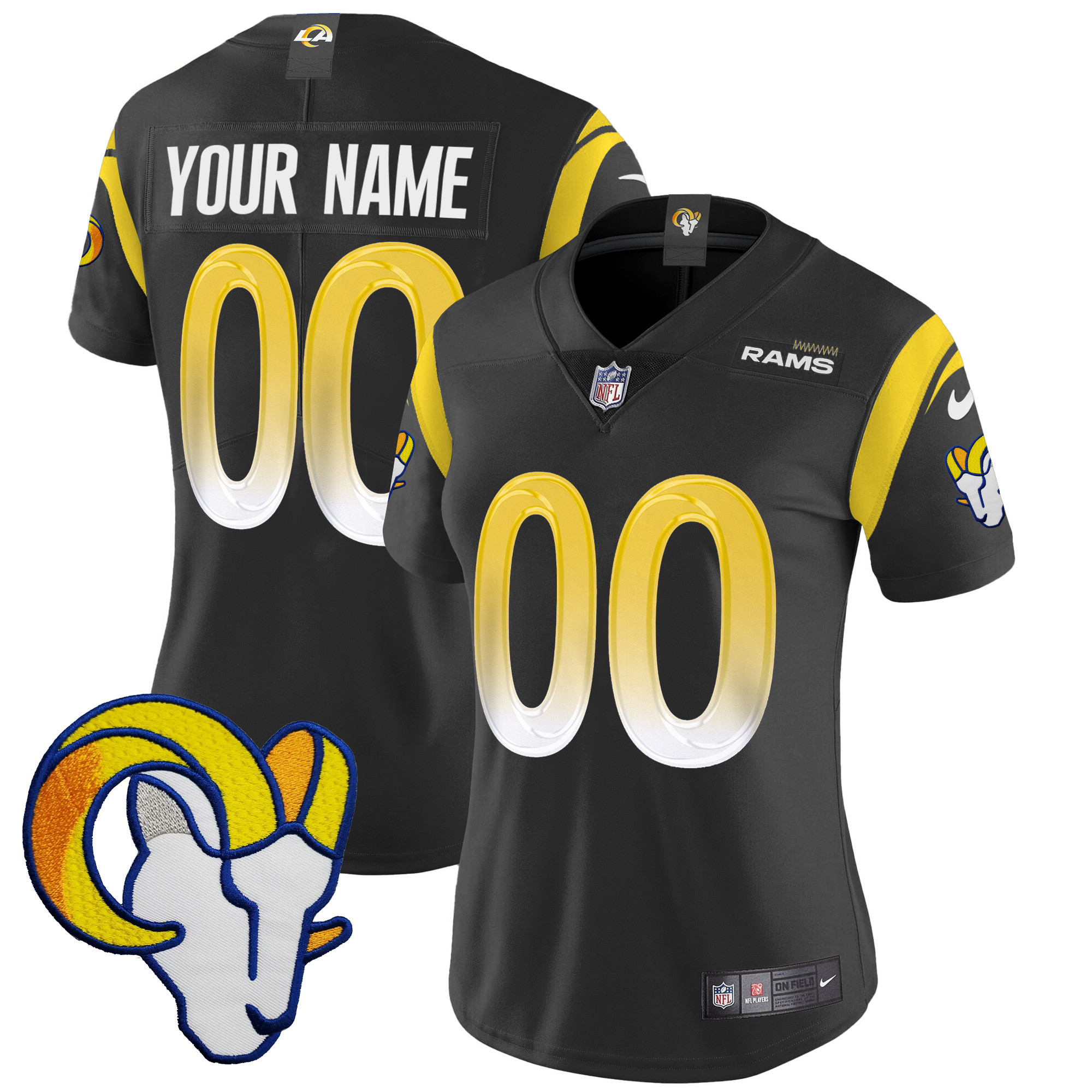 Women's Los Angeles Rams Vapor Limited Custom Black Jersey - All Stitched