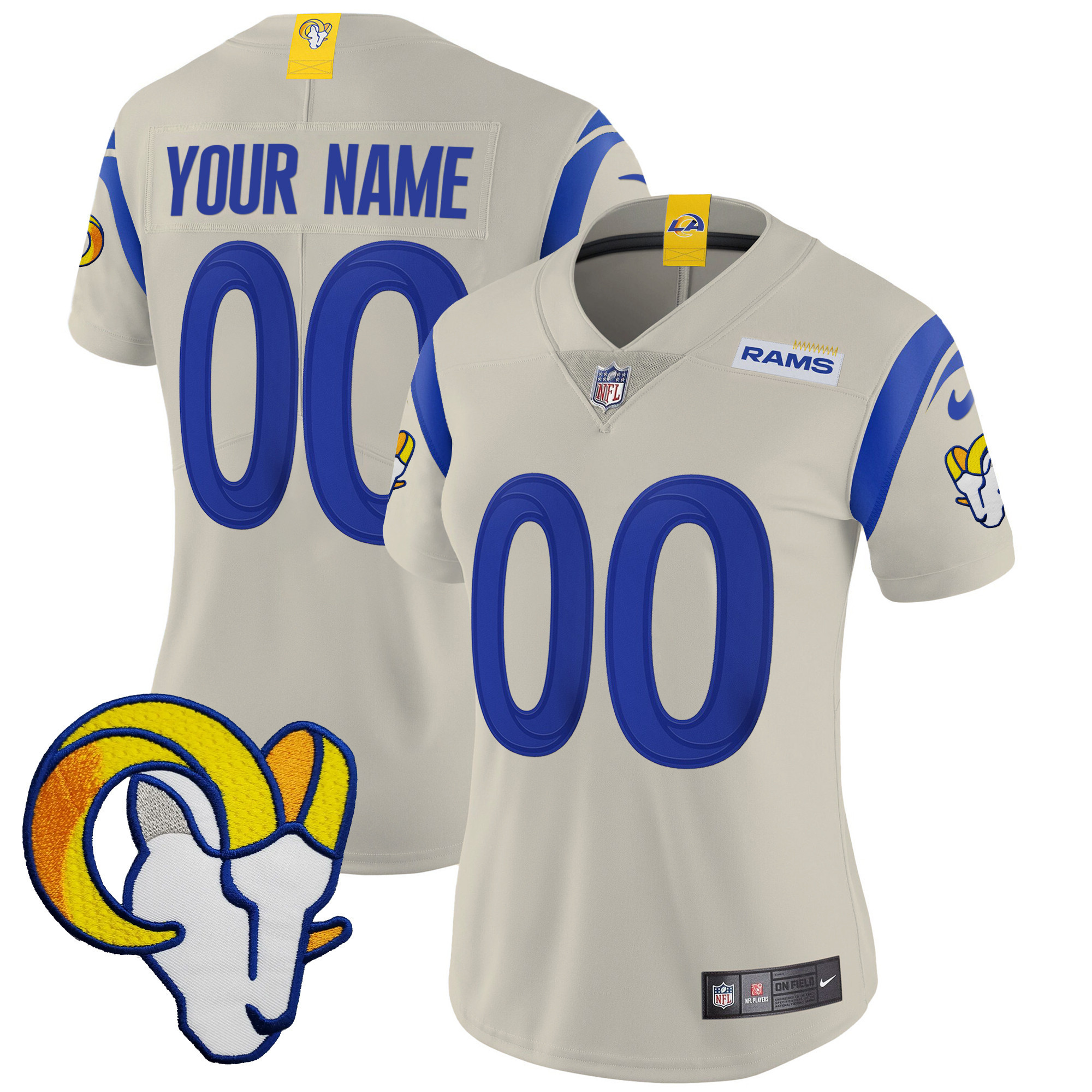 Women's Los Angeles Rams Vapor Limited Custom Bone Jersey - All Stitched