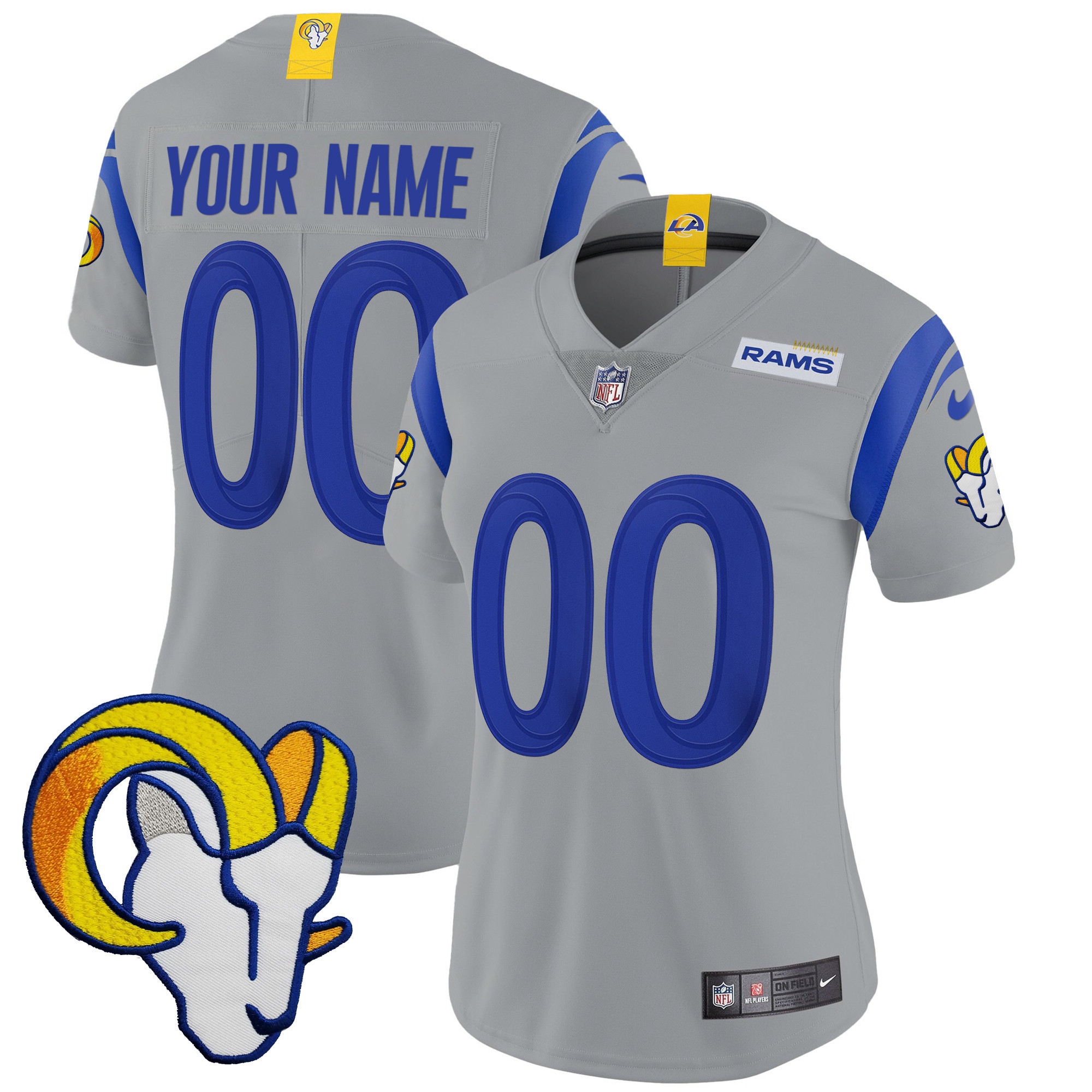 Women's Los Angeles Rams Vapor Limited Custom Gray Jersey - All Stitched