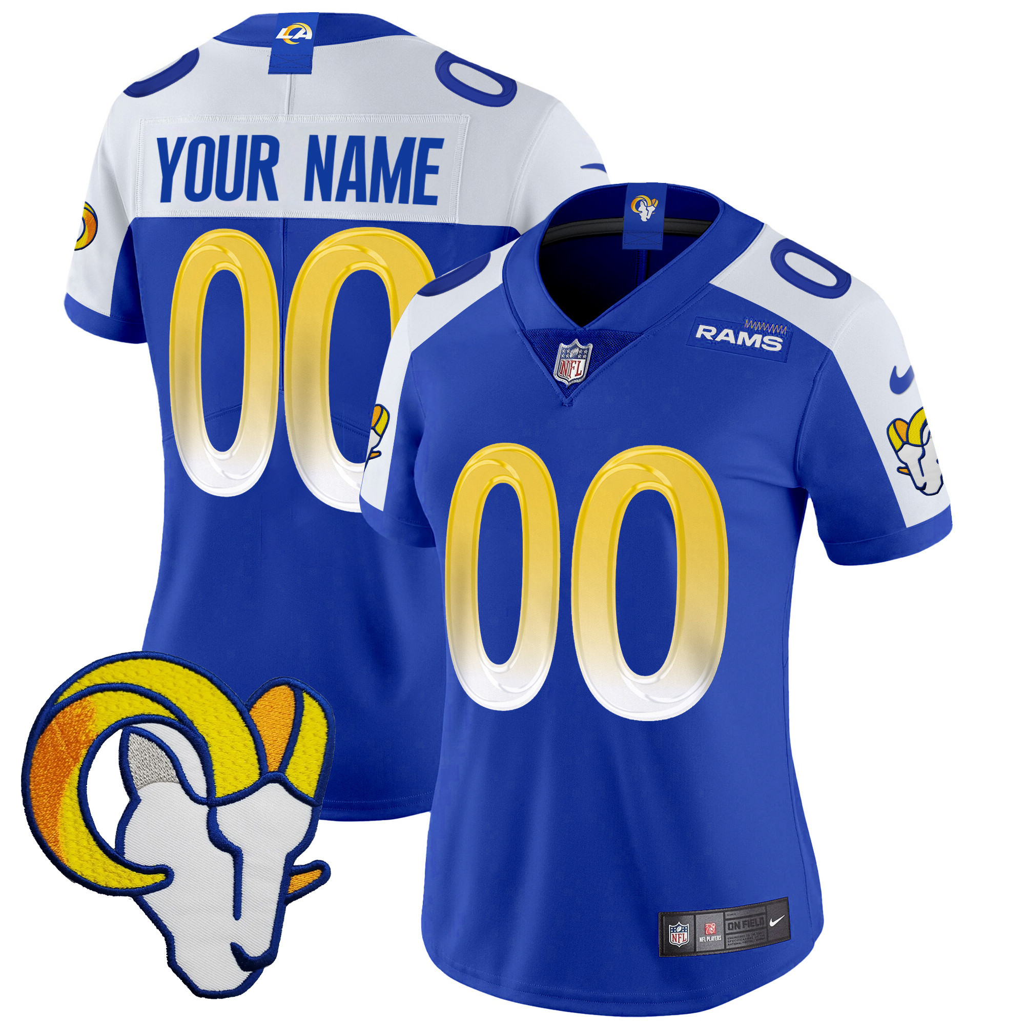Women's Los Angeles Rams Vapor Limited Custom Royal Alternate Jersey - All Stitched