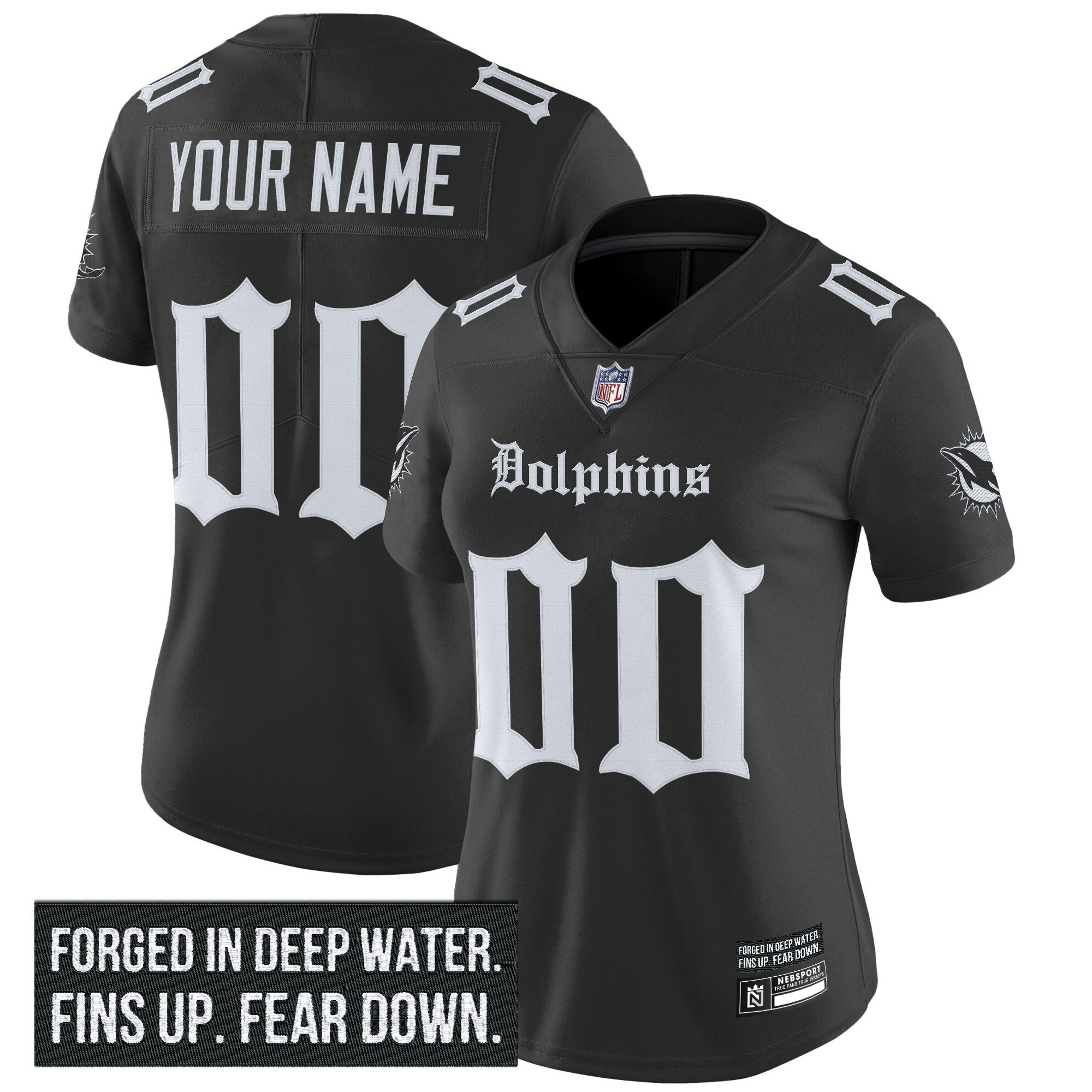 Women's Miami Dolphins 'Gothic Deep Water Edition' Vapor Limited Custom Black Jersey - All Stitched