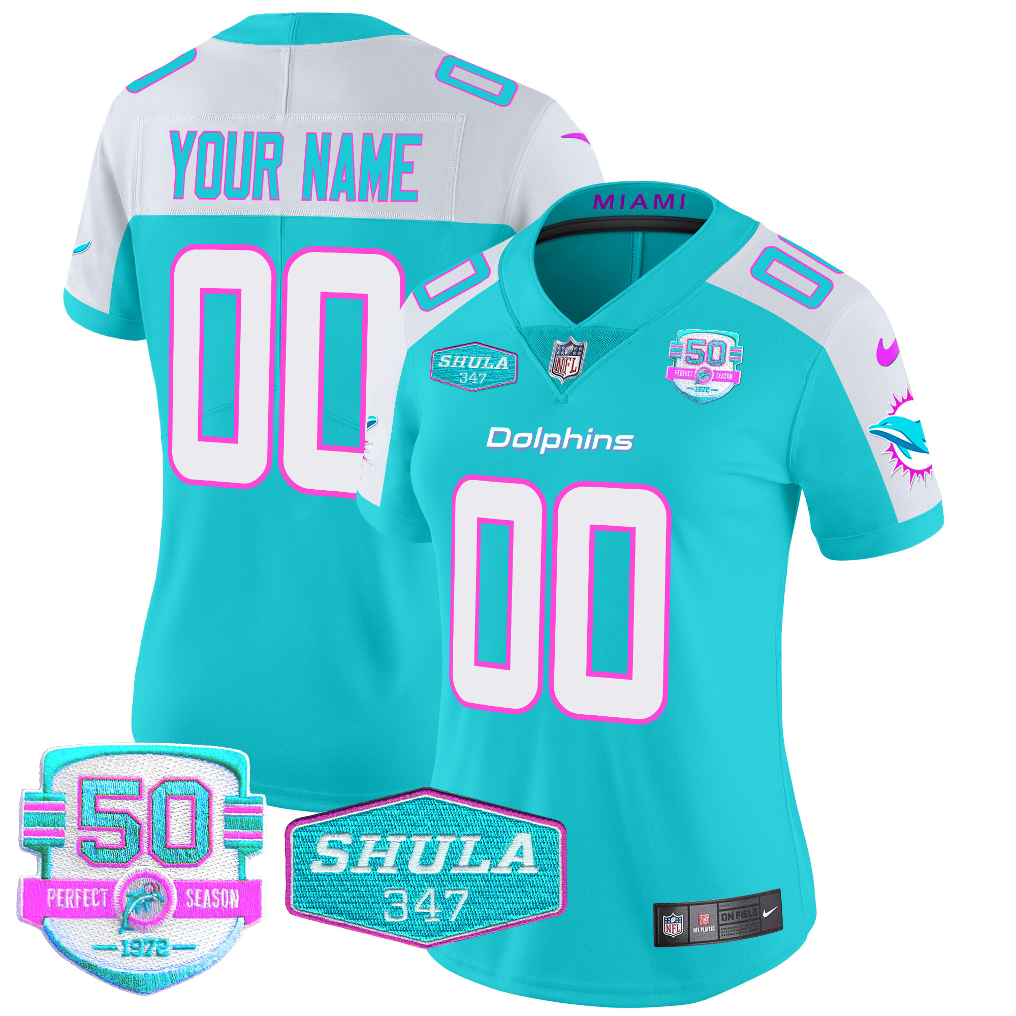 Women's Miami Dolphins "Miami Vice" Vapor Limited Custom Aqua Alternate Jersey - All Stitched