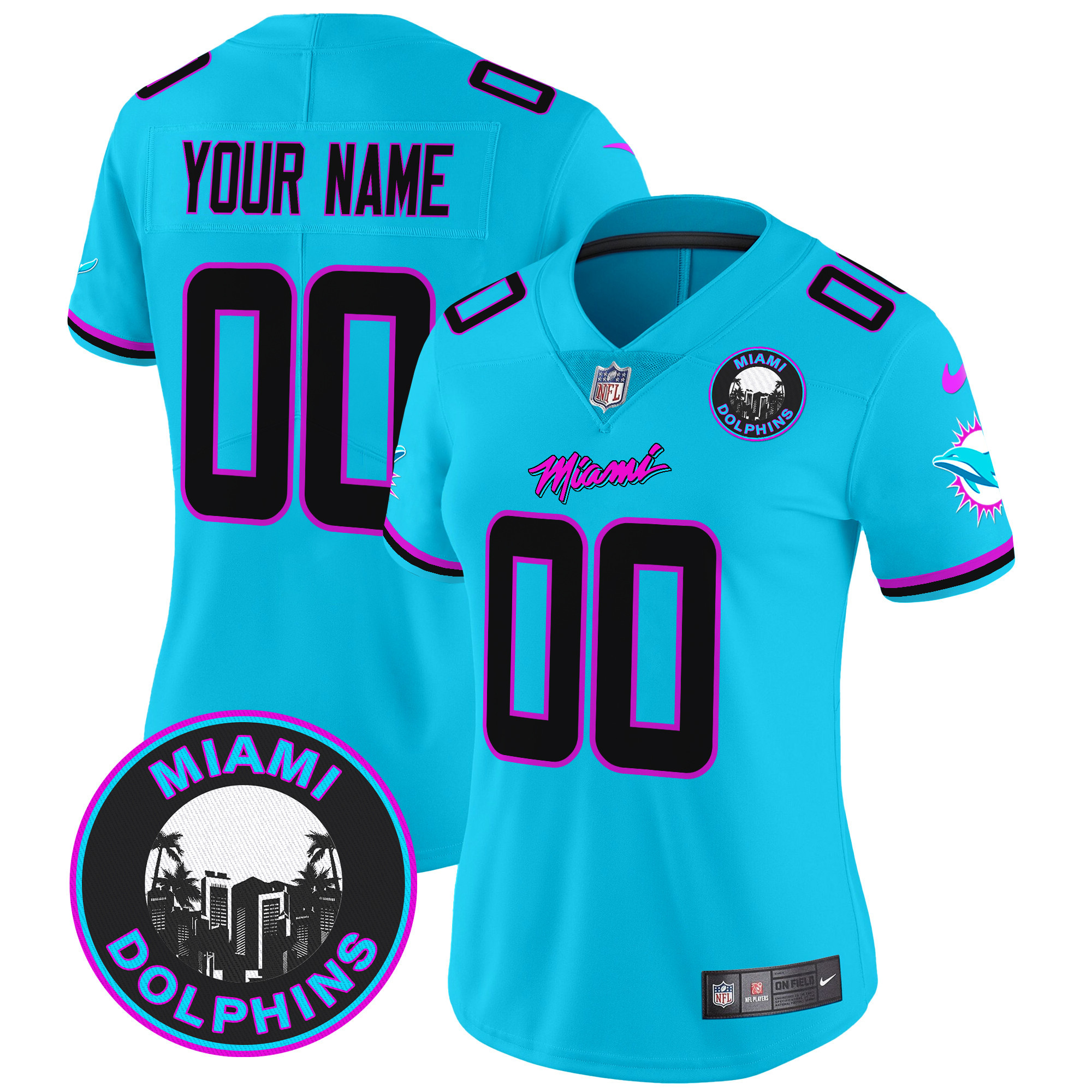 Women's Miami Dolphins "Miami Vice" Vapor Limited Custom Aqua Jersey - All Stitched