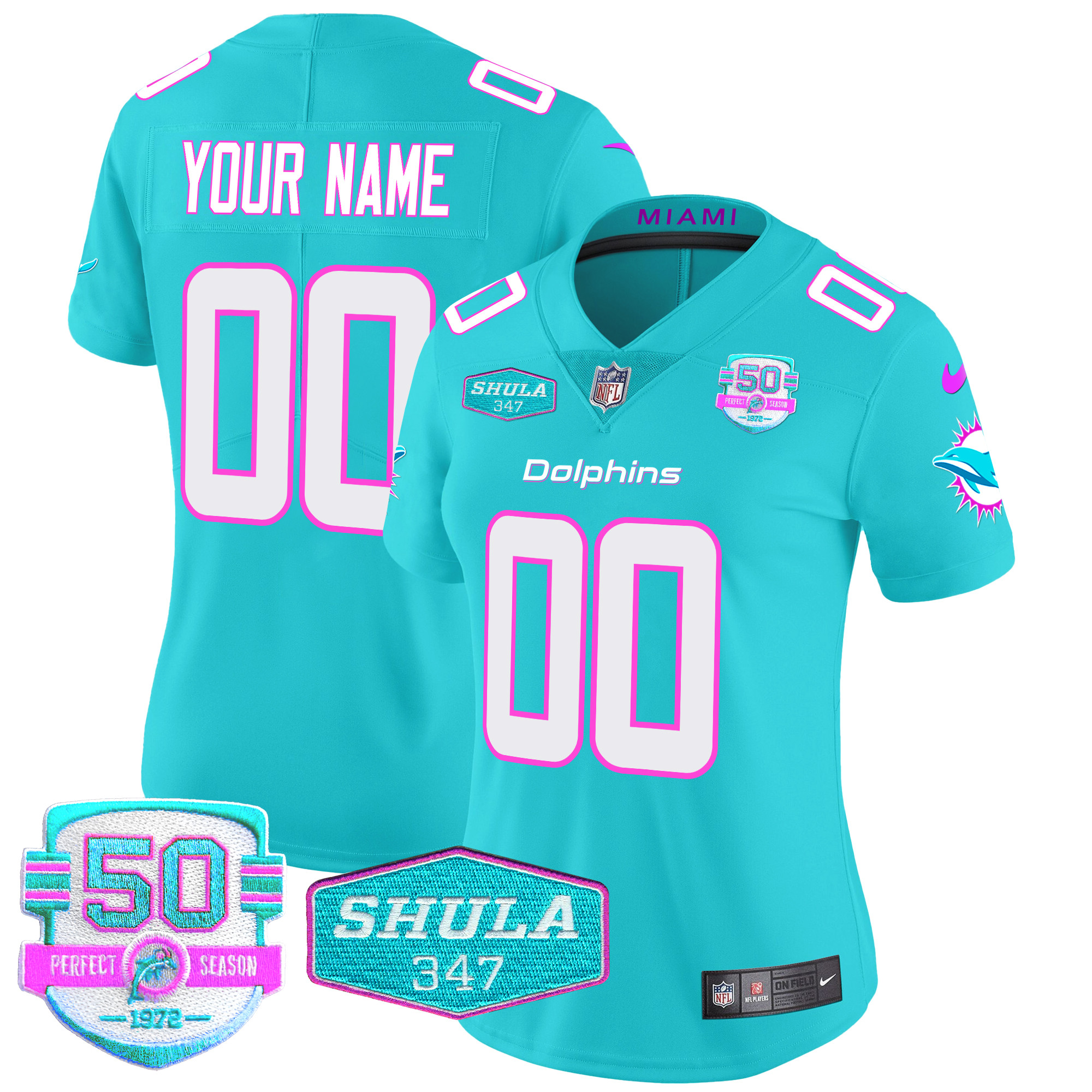 Women's Miami Dolphins "Miami Vice" Vapor Limited Custom Aqua Jersey - All Stitched
