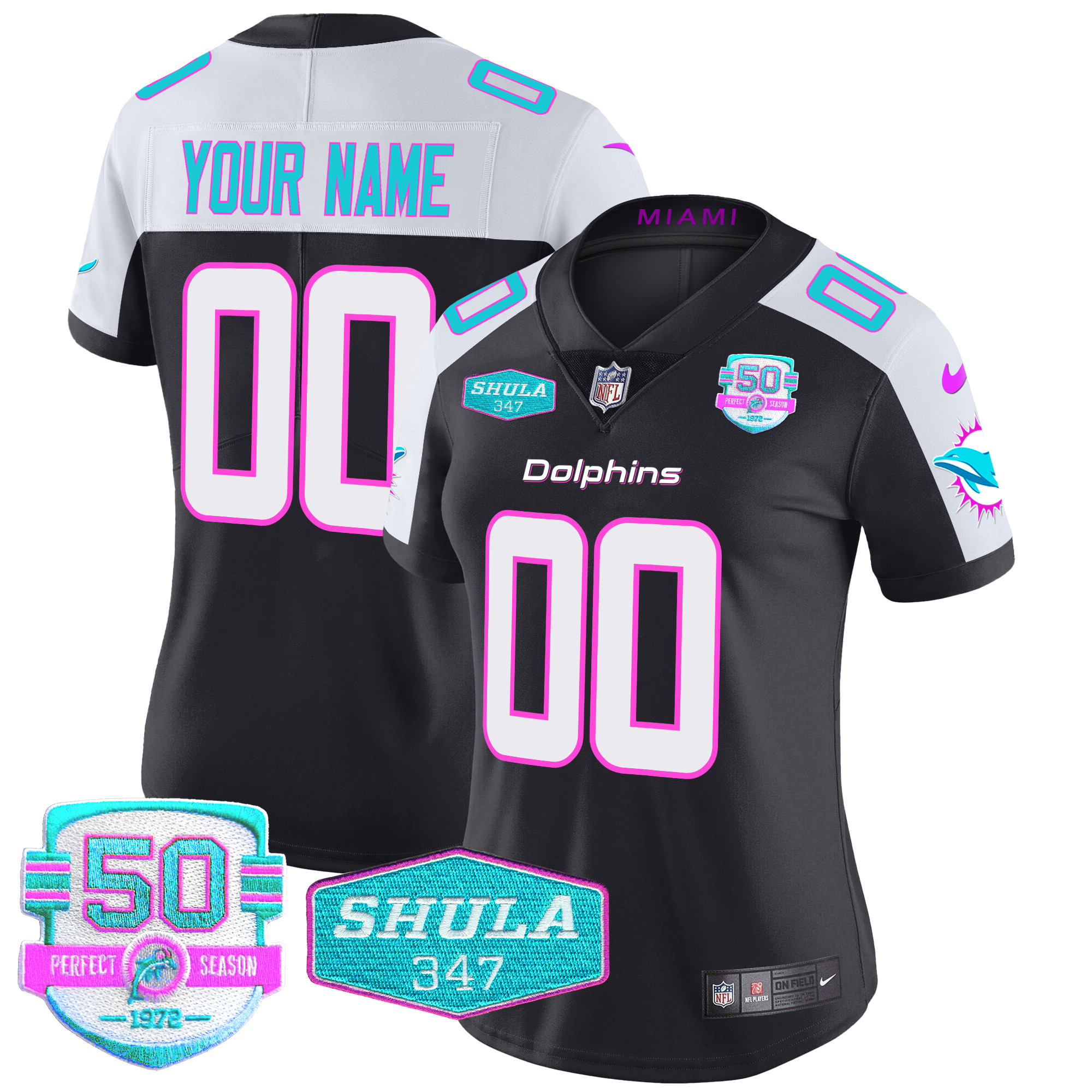 Women's Miami Dolphins "Miami Vice" Vapor Limited Custom Black Alternate Jersey - All Stitched