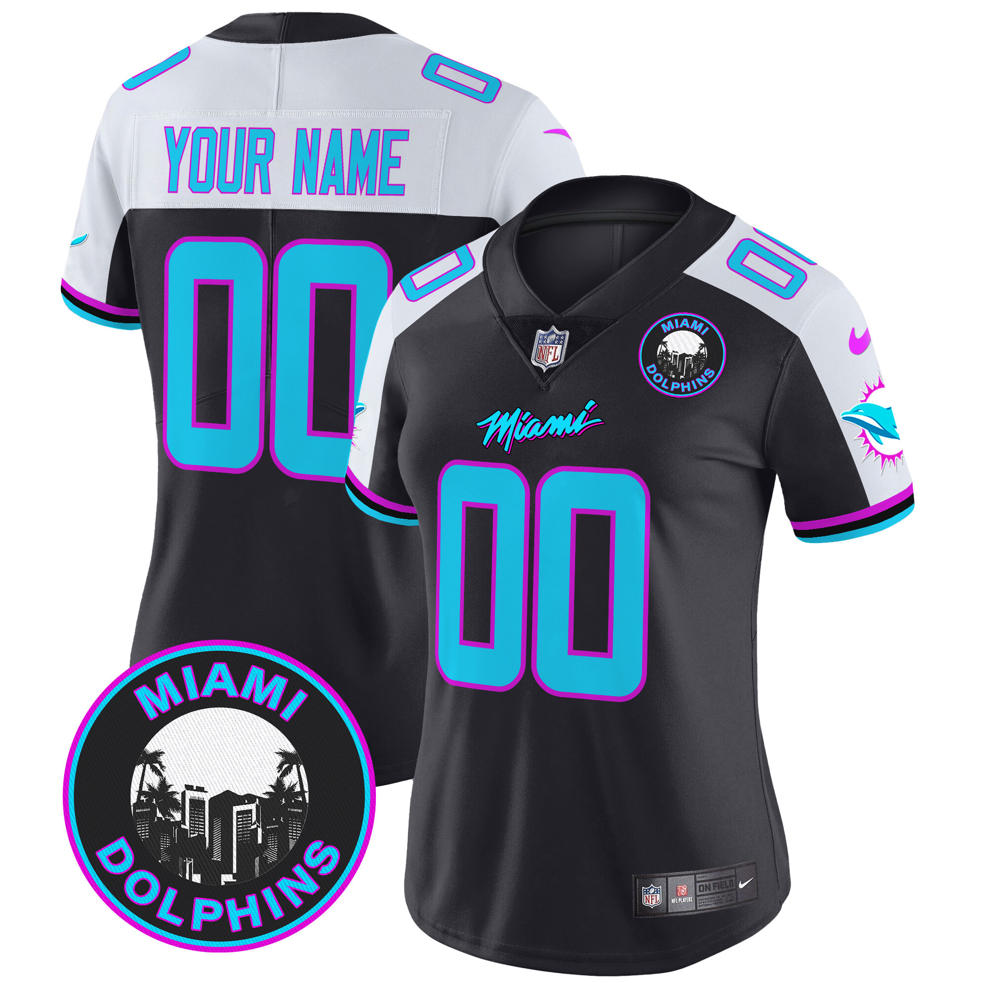 Women's Miami Dolphins "Miami Vice" Vapor Limited Custom Black Alternate Jersey - All Stitched