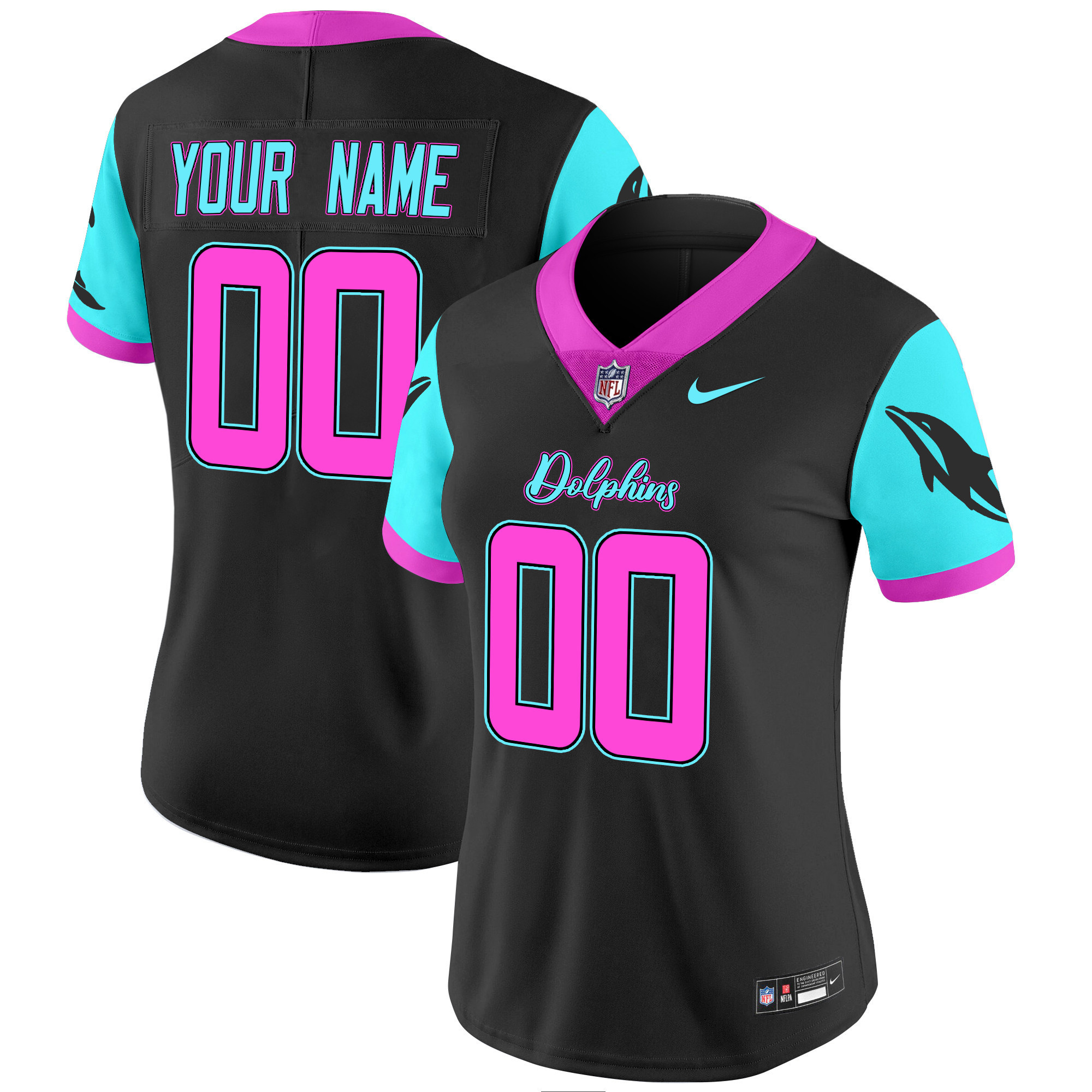 Women's Miami Dolphins "Miami Vice" Vapor Limited Custom Black Jersey - All Stitched