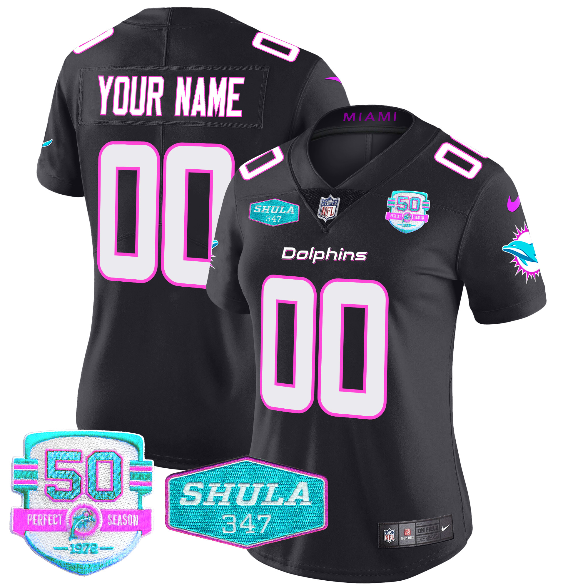 Women's Miami Dolphins "Miami Vice" Vapor Limited Custom Black Jersey - All Stitched