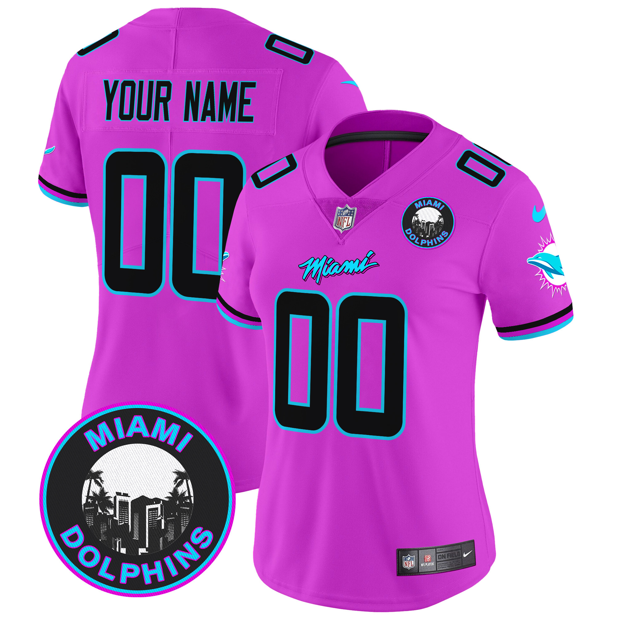 Women's Miami Dolphins "Miami Vice" Vapor Limited Custom Pink Jersey - All Stitched