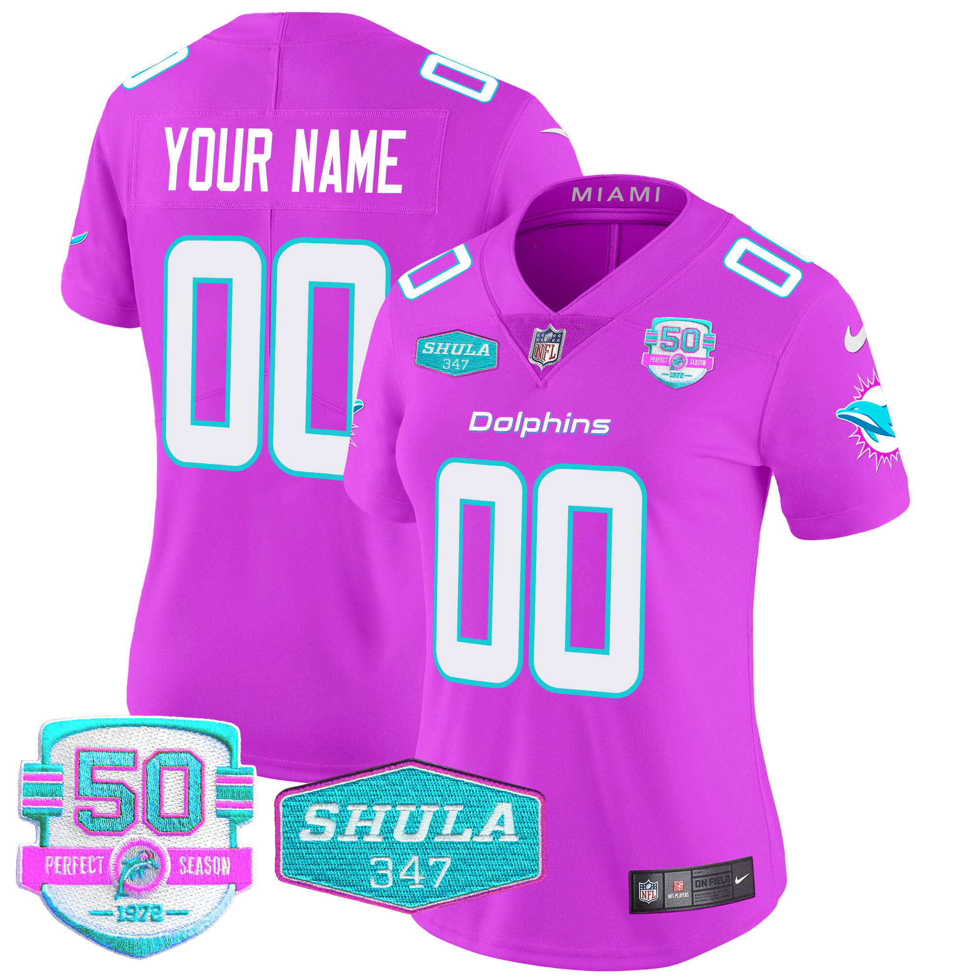 Women's Miami Dolphins "Miami Vice" Vapor Limited Custom Pink Jersey - All Stitched