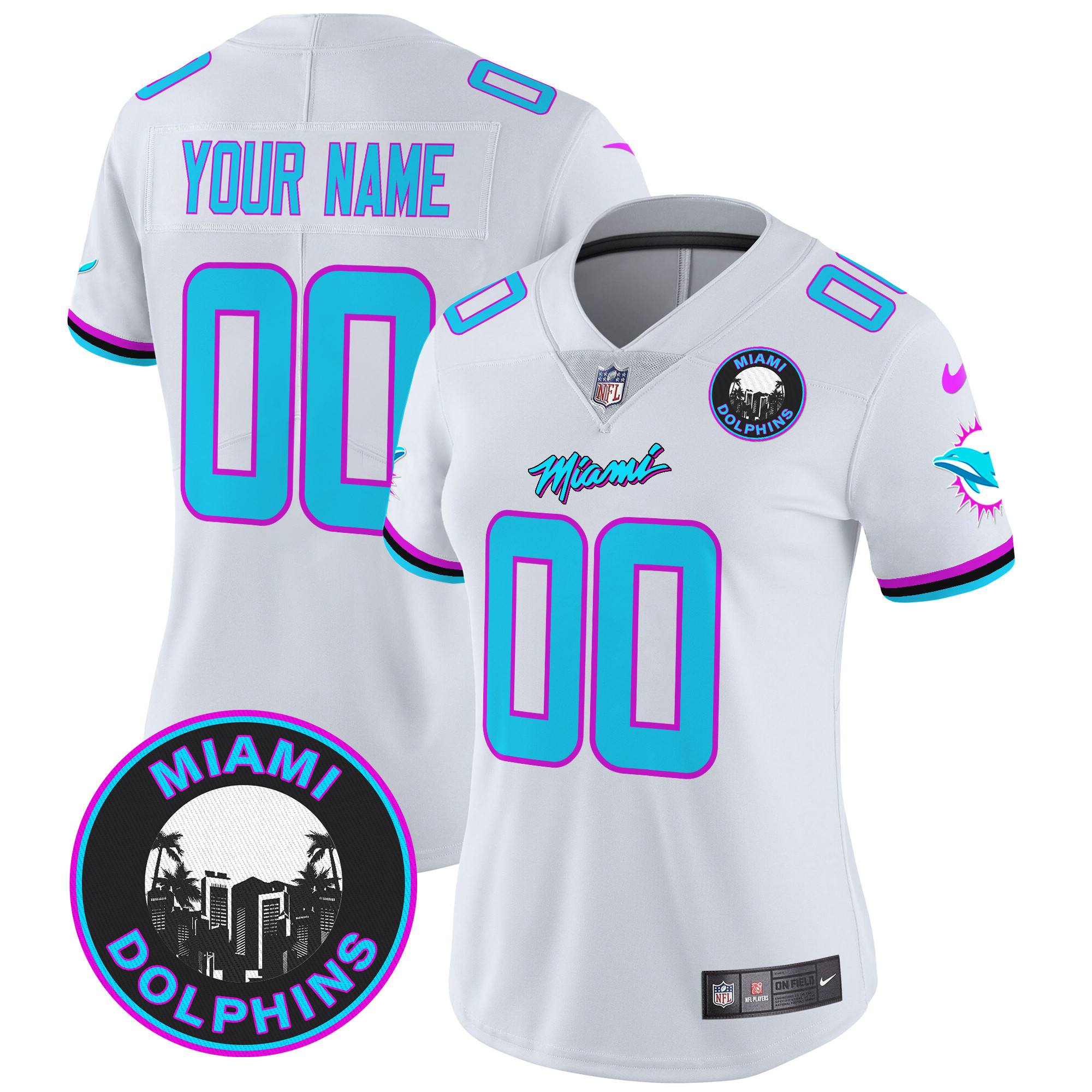 Women's Miami Dolphins "Miami Vice" Vapor Limited Custom White Jersey - All Stitched