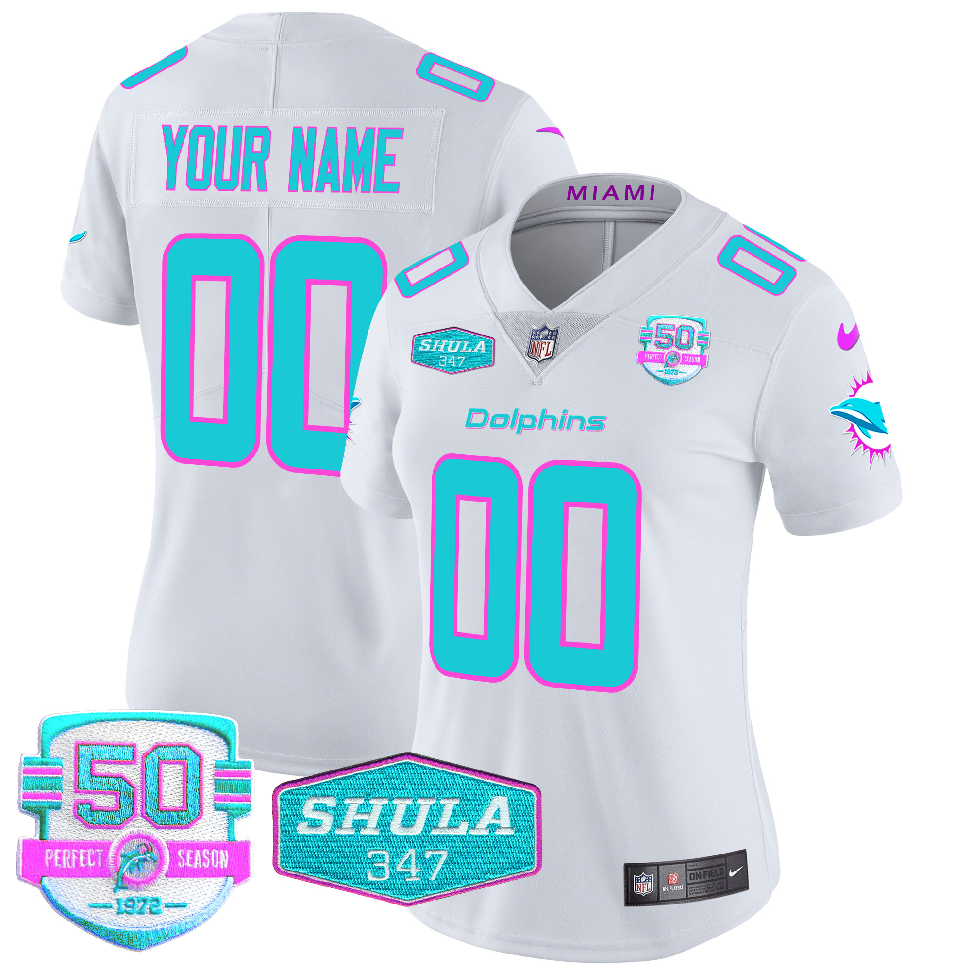Women's Miami Dolphins "Miami Vice" Vapor Limited Custom White Jersey - All Stitched