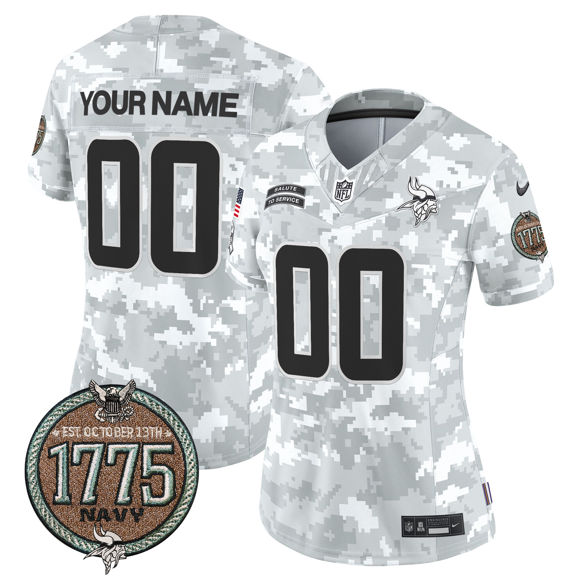 Women's Minnesota Vikings 2024 Salute to Service Establishment Year Patch Vapor Limited Custom Navy Jersey - All Stitched