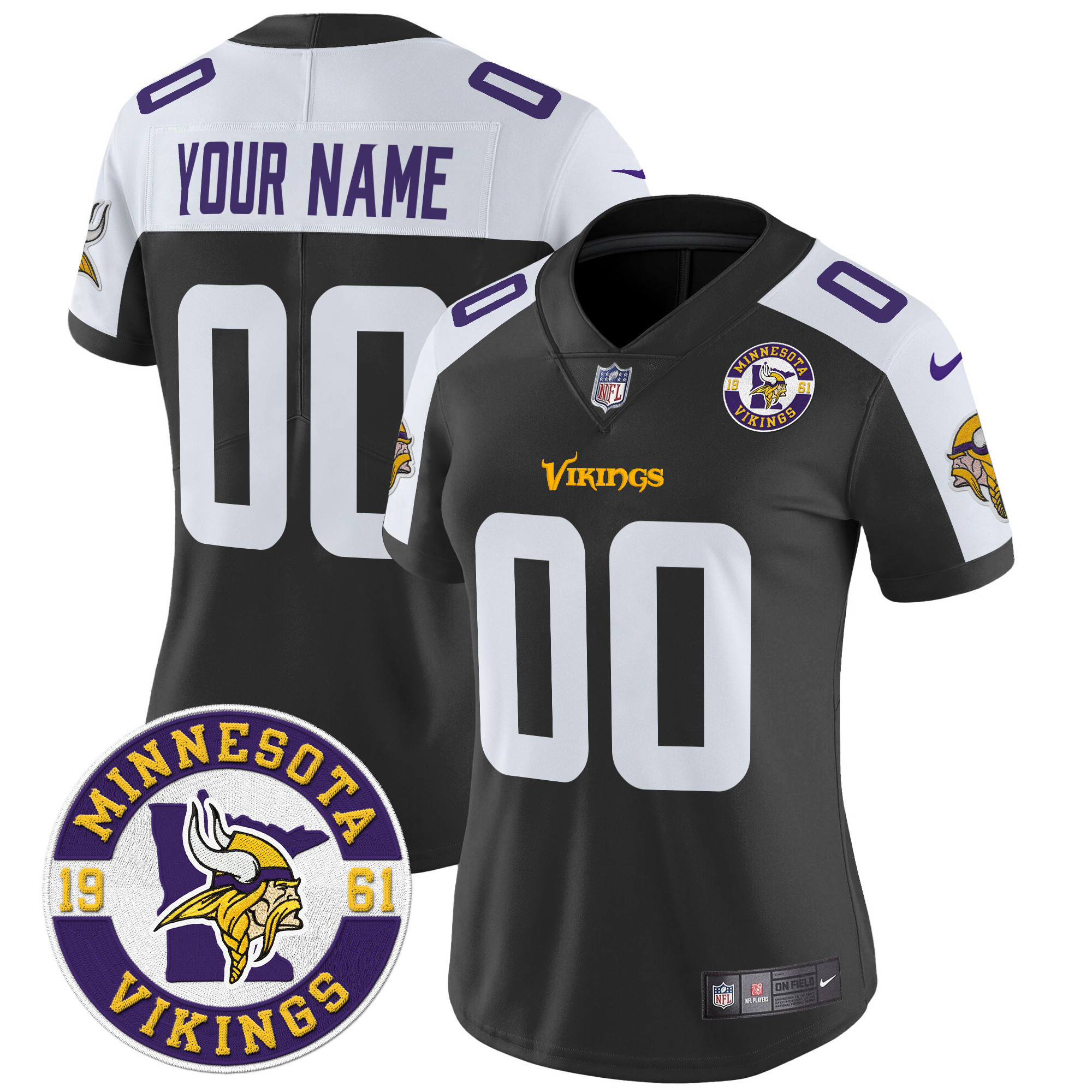 Women's Minnesota Vikings 2024 Vapor Limited Custom Black Alternate Jersey - All Stitched