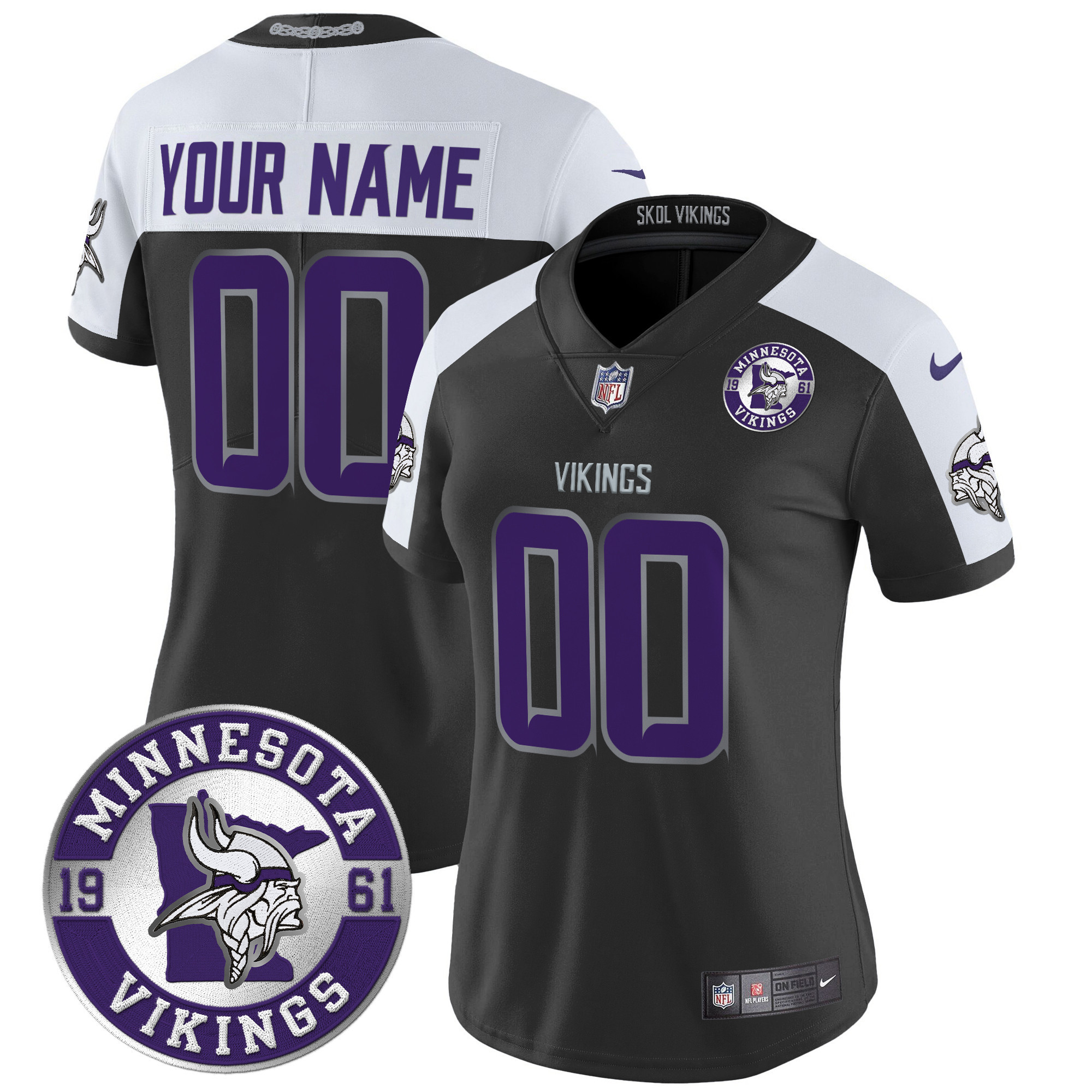 Women's Minnesota Vikings 2024 Vapor Limited Custom Black Alternate Jersey - All Stitched