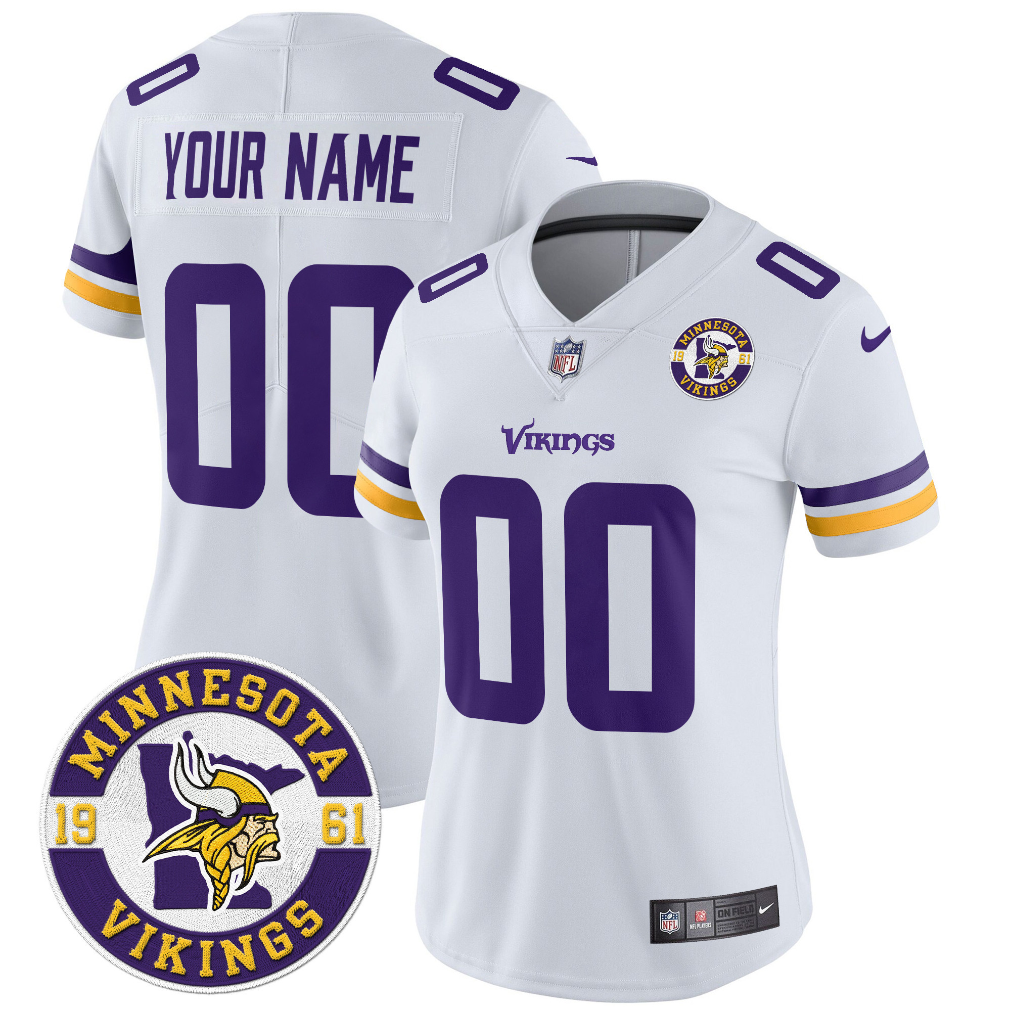 Women's Minnesota Vikings 2024 Vapor Limited Custom White Jersey - All Stitched