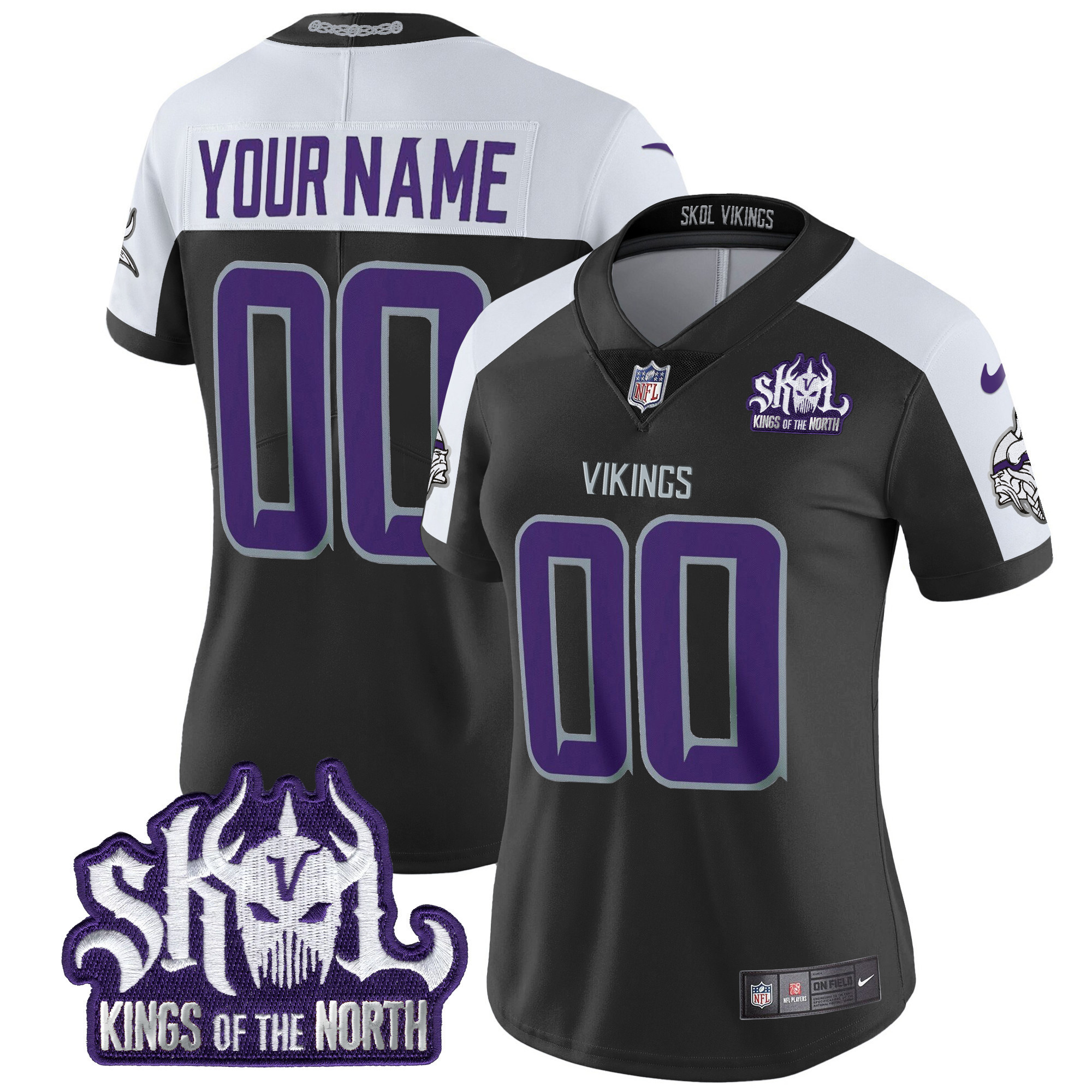 Women's Minnesota Vikings 2024 Winter Warrior Skol Patch Vapor Limited Custom Black Alternate Jersey - All Stitched