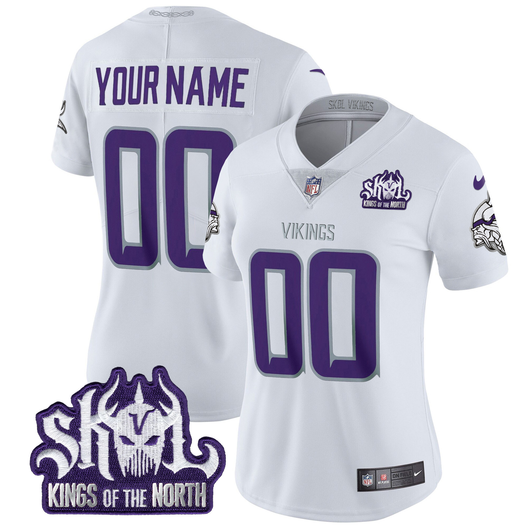 Women's Minnesota Vikings 2024 Winter Warrior Skol Patch Vapor Limited Custom White Limited Jersey - All Stitched