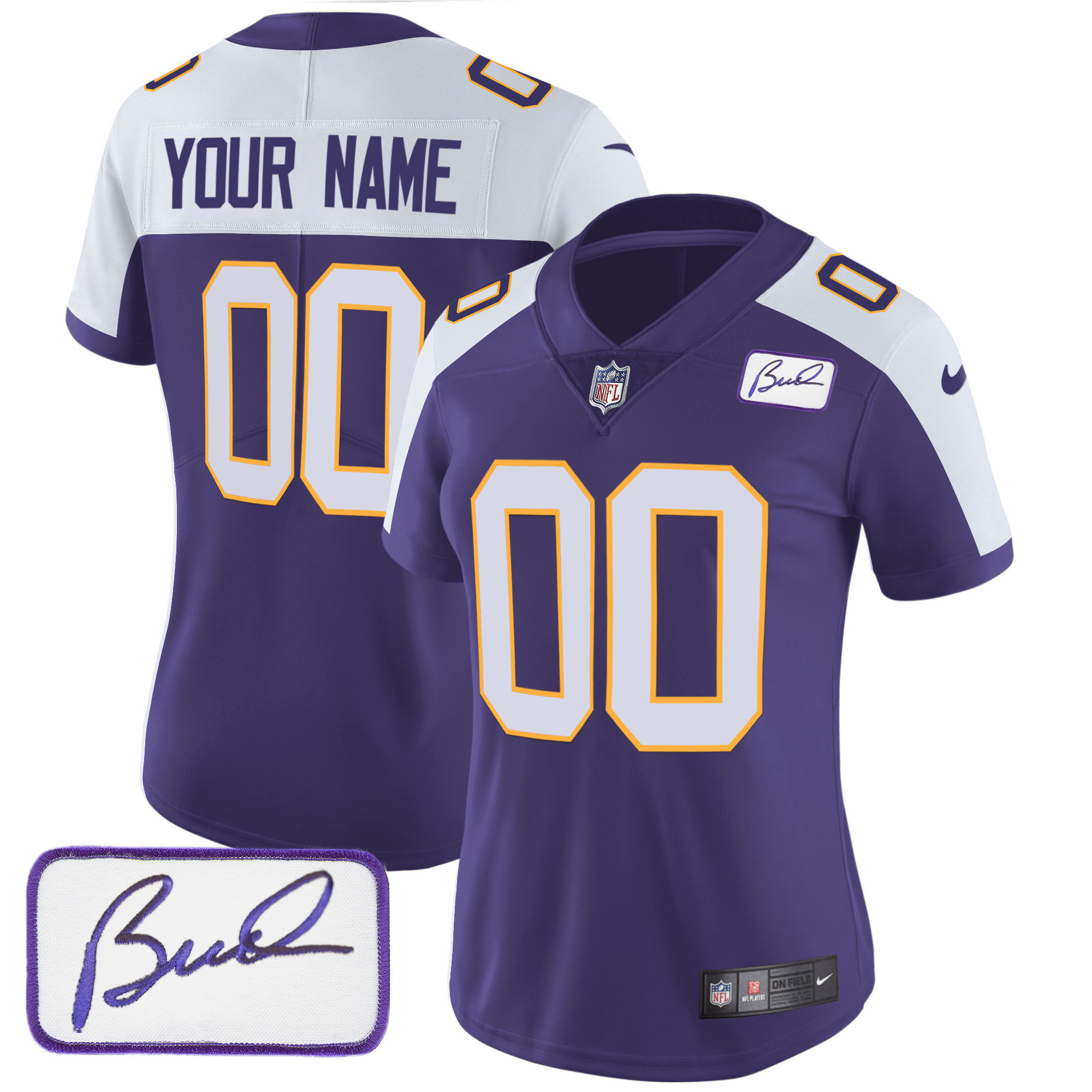 Women's Minnesota Vikings Bud Grant Patch Classic Limited Custom Alternate Jersey - All Stitched
