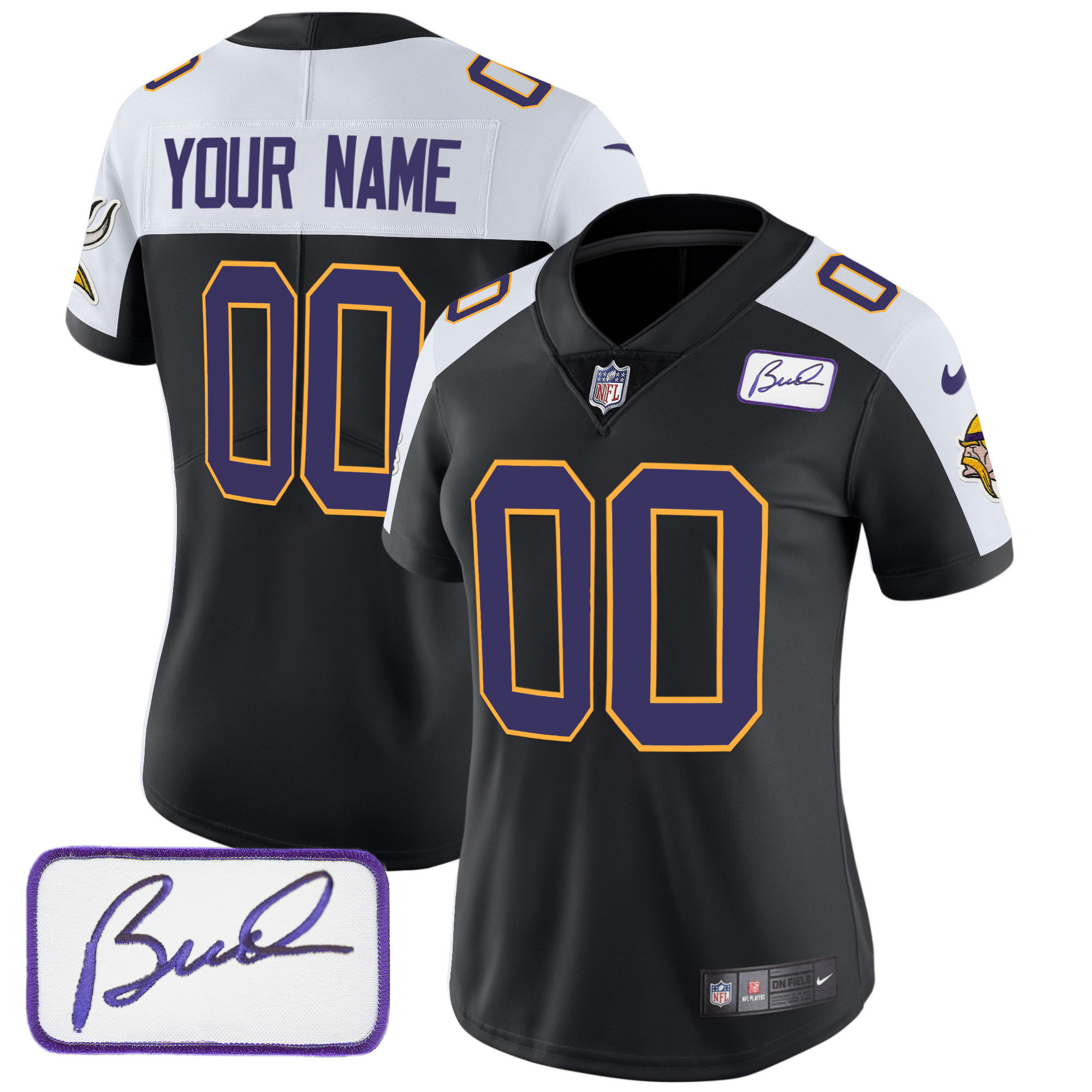 Women's Minnesota Vikings Bud Grant Patch Classic Limited Custom Black Alternate Jersey - All Stitched