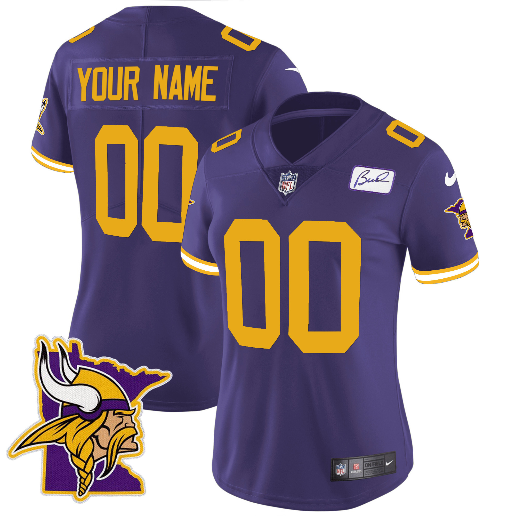 Women's Minnesota Vikings Bud Grant Patch Classic Limited Custom Color Rush Jersey - All Stitched