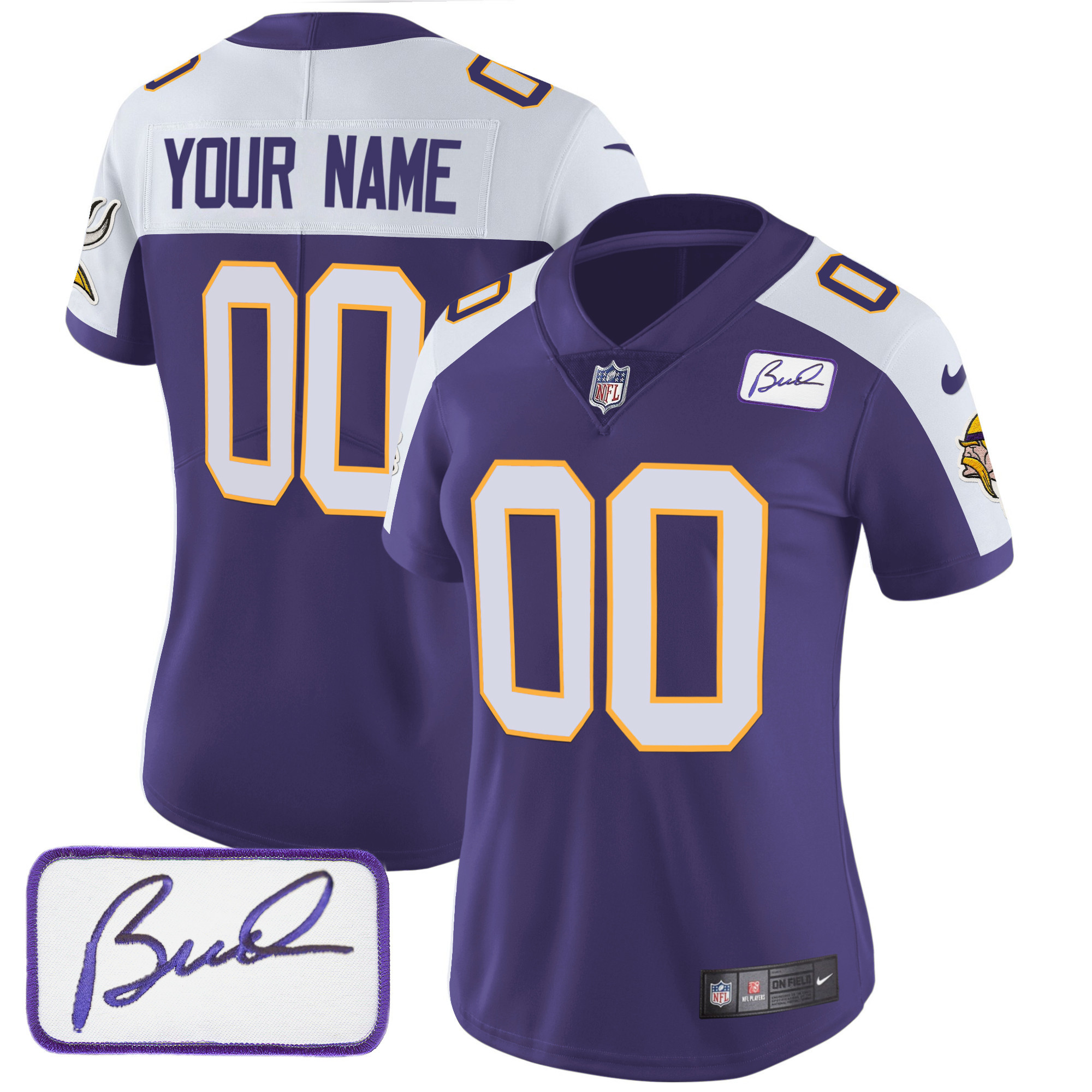 Women's Minnesota Vikings Bud Grant Patch Classic Limited Custom Purple Alternate Jersey - All Stitched