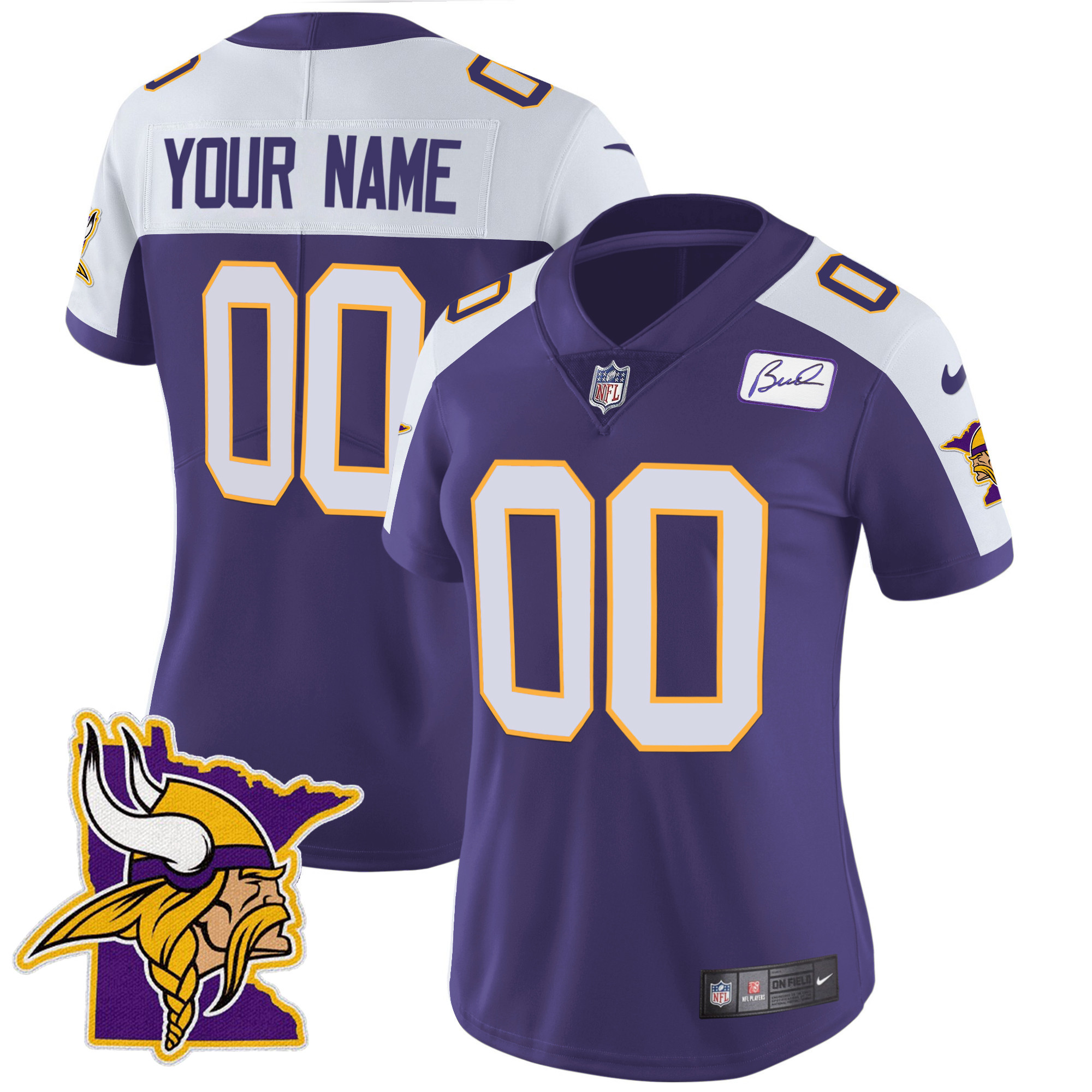 Women's Minnesota Vikings Bud Grant Patch Classic Limited Custom Purple Alternate Jersey - All Stitched