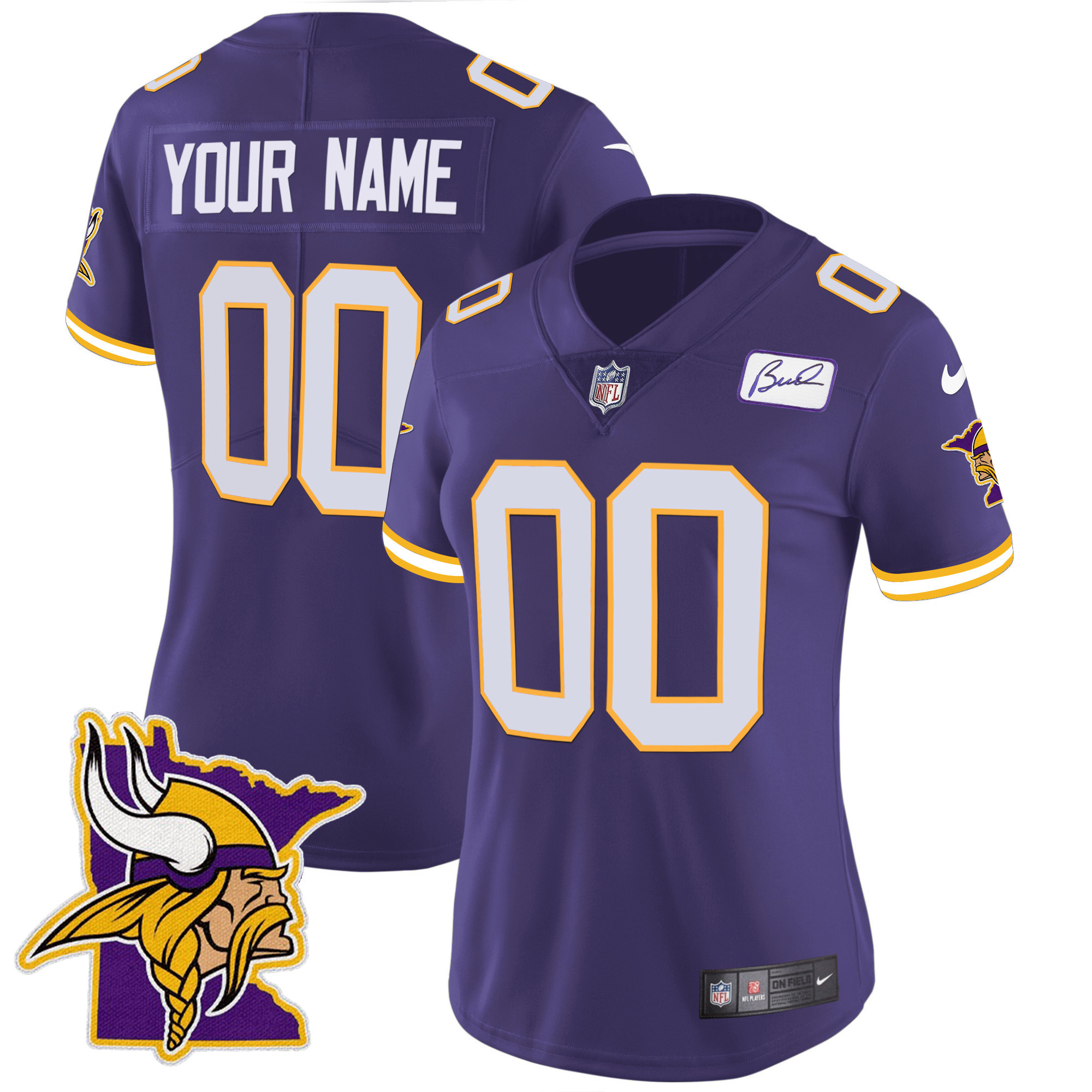 Women's Minnesota Vikings Bud Grant Patch Classic Limited Custom Purple Jersey - All Stitched