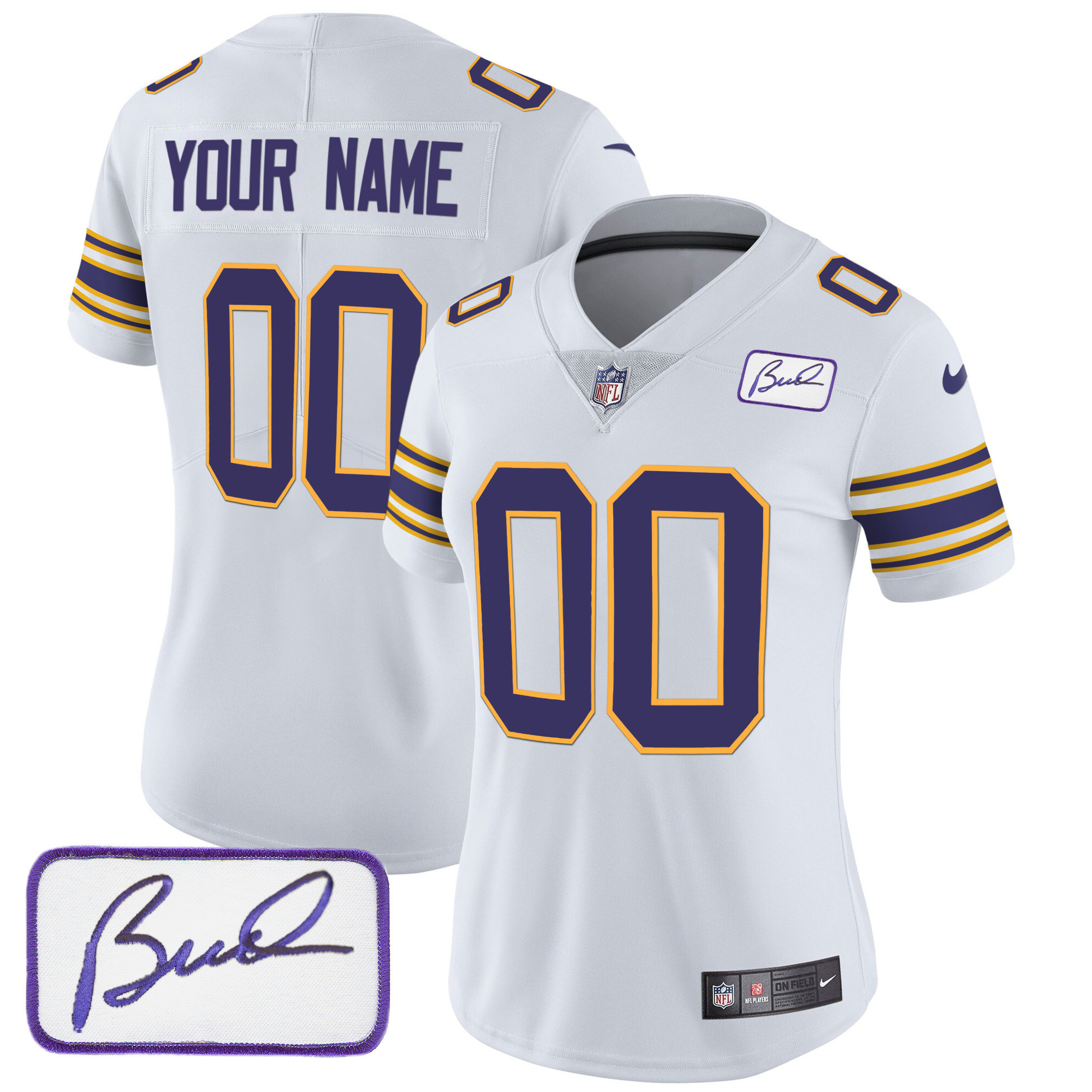 Women's Minnesota Vikings Bud Grant Patch Classic Limited Custom White Jersey - All Stitched