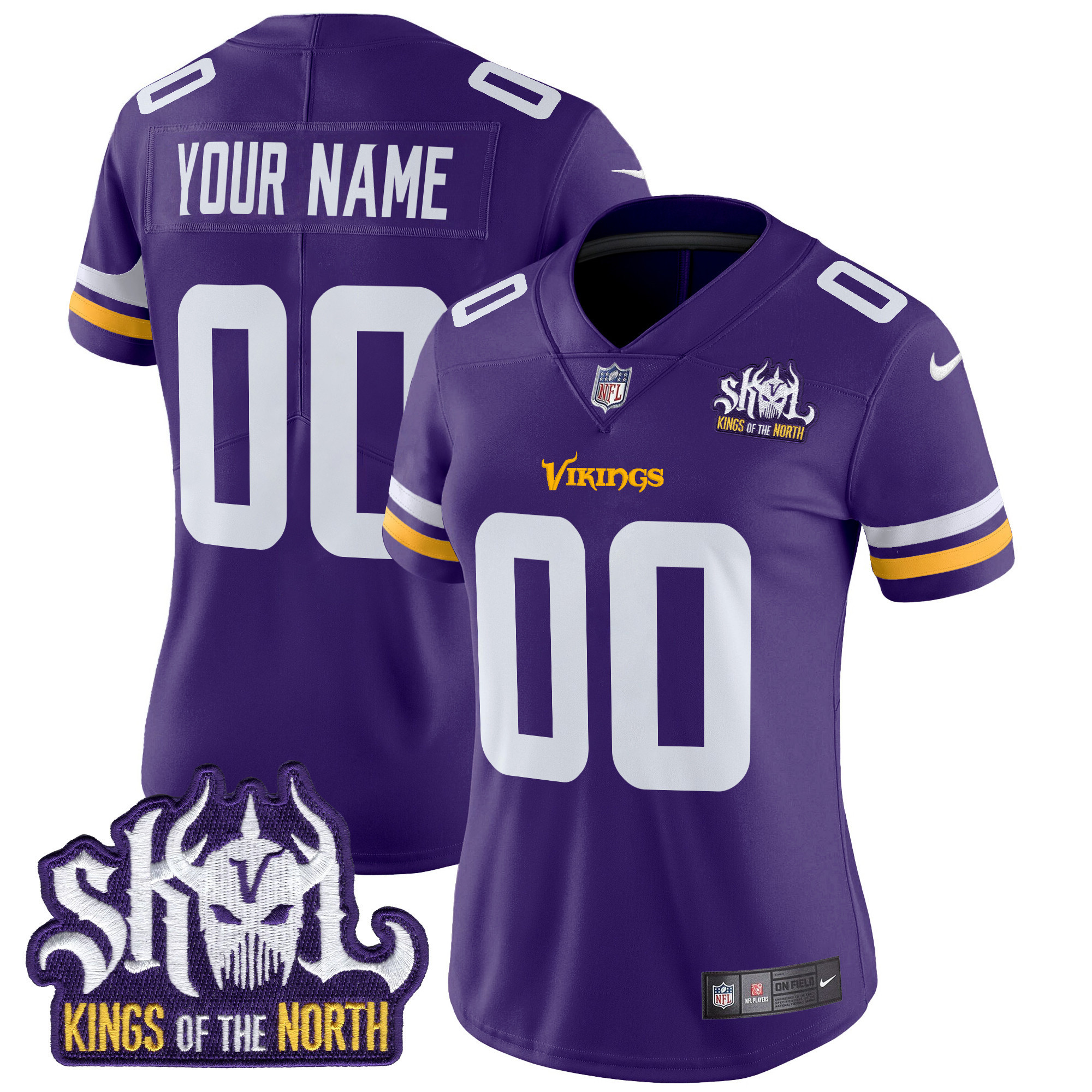 Women's Minnesota Vikings Kings Of The North Patch Vapor Limited Custom Purple Jersey - All Stitched