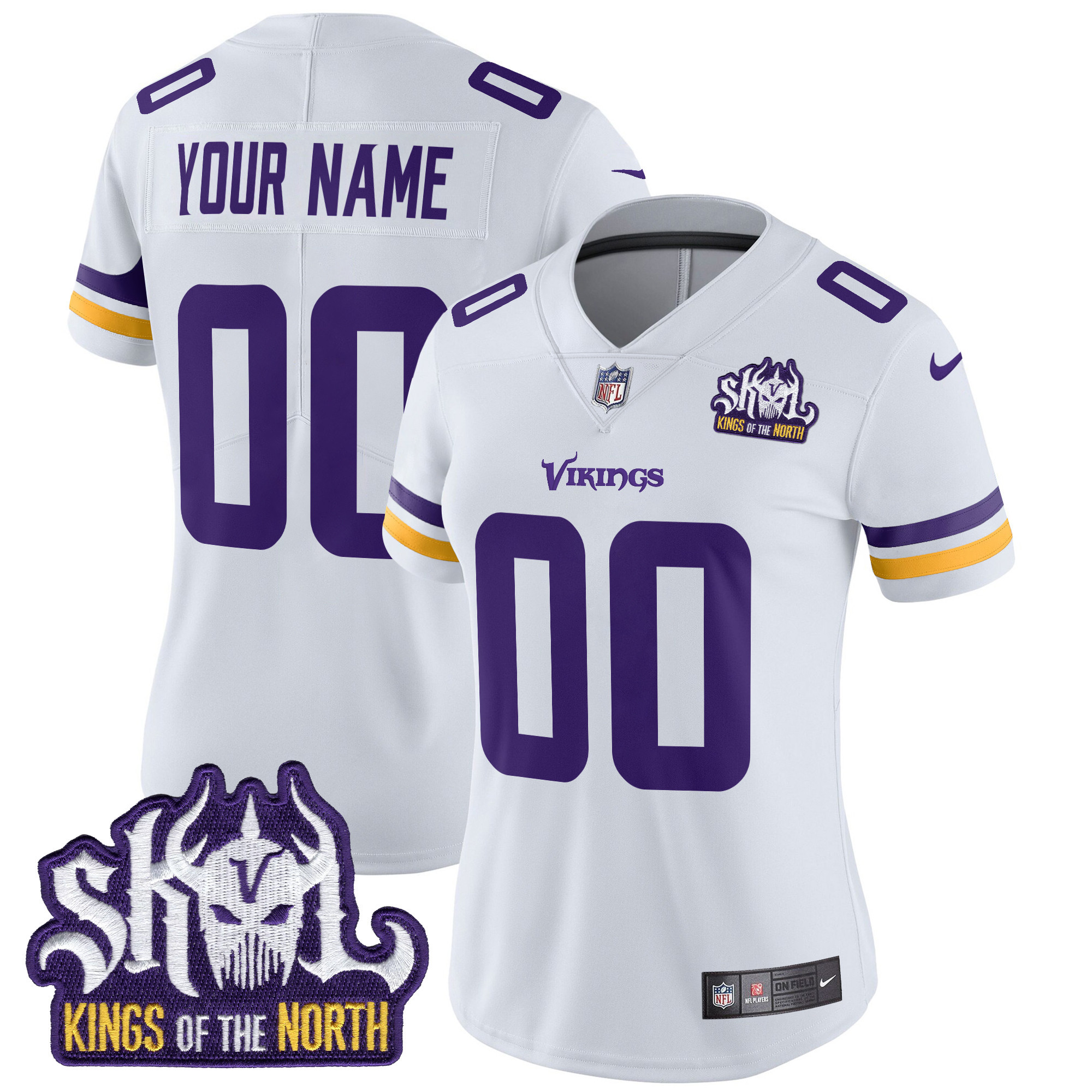 Women's Minnesota Vikings Kings Of The North Patch Vapor Limited Custom White Jersey - All Stitched