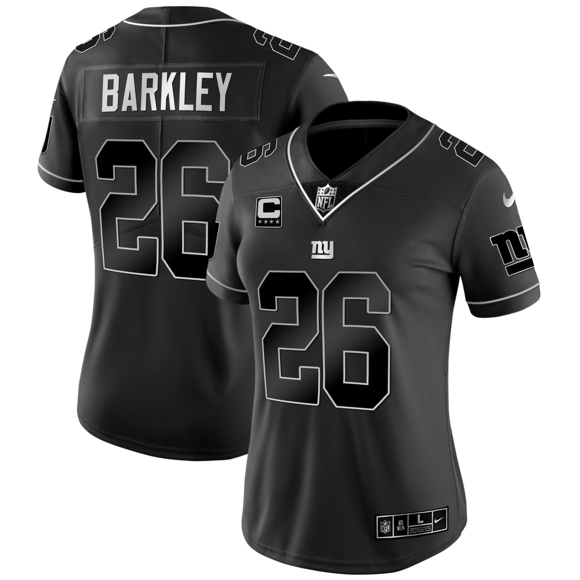 Women's New York Giants Black Silver Vapor Saquon Barkley Jersey - All Stitched
