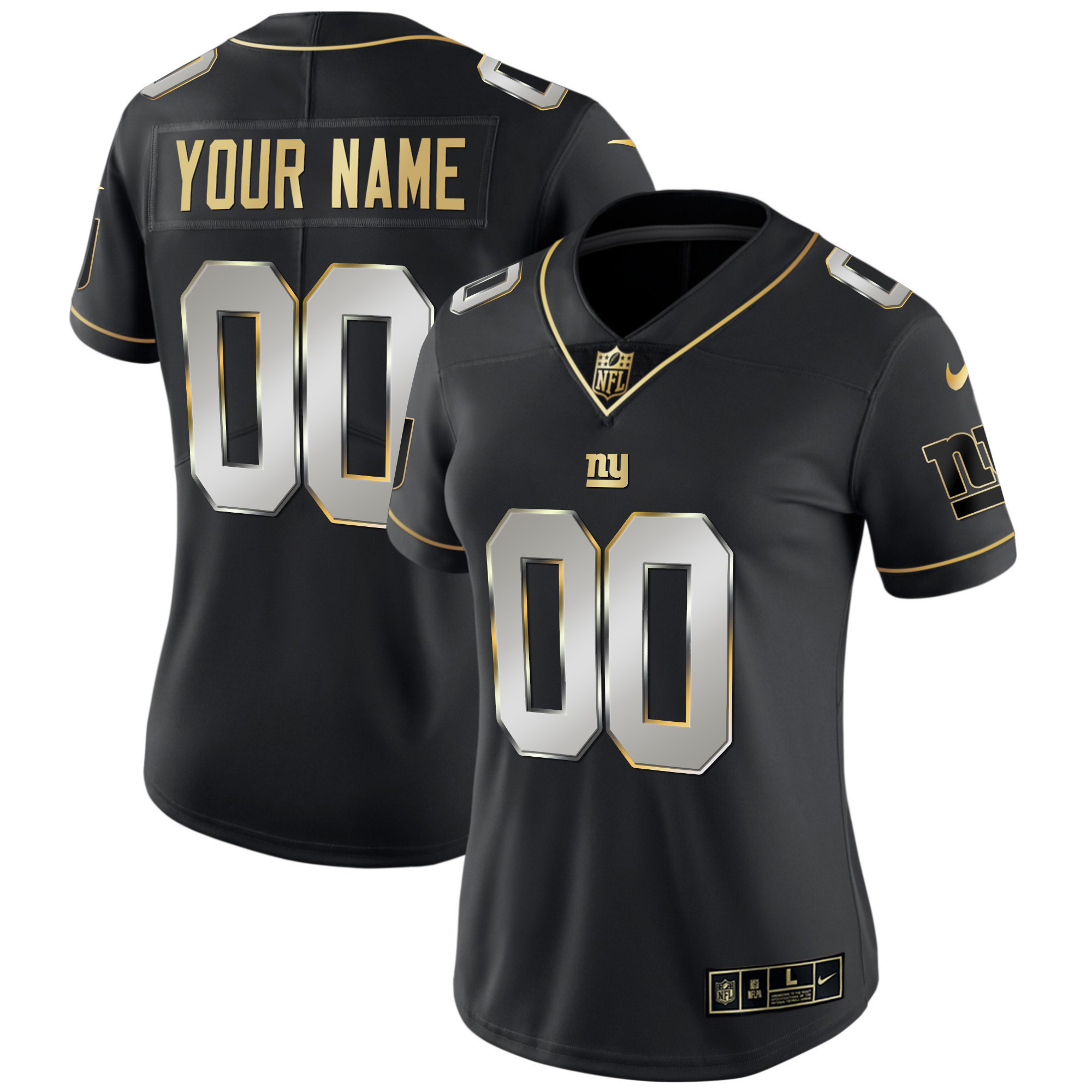 Women's New York Giants Custom Name and Number Vapor Black Limited Jersey - All Stitched