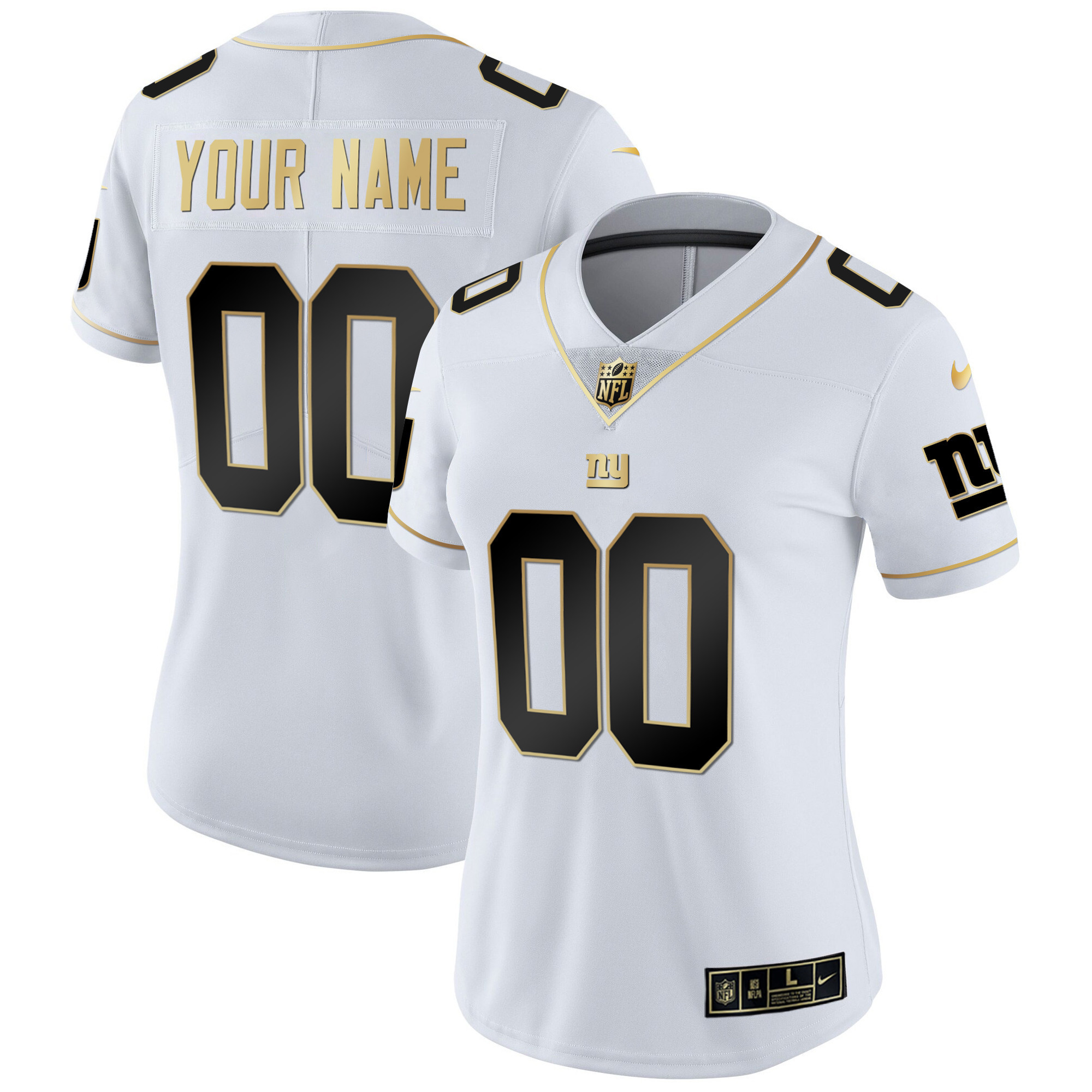 Women's New York Giants Custom Name and Number Vapor White Gold Jersey - All Stitched
