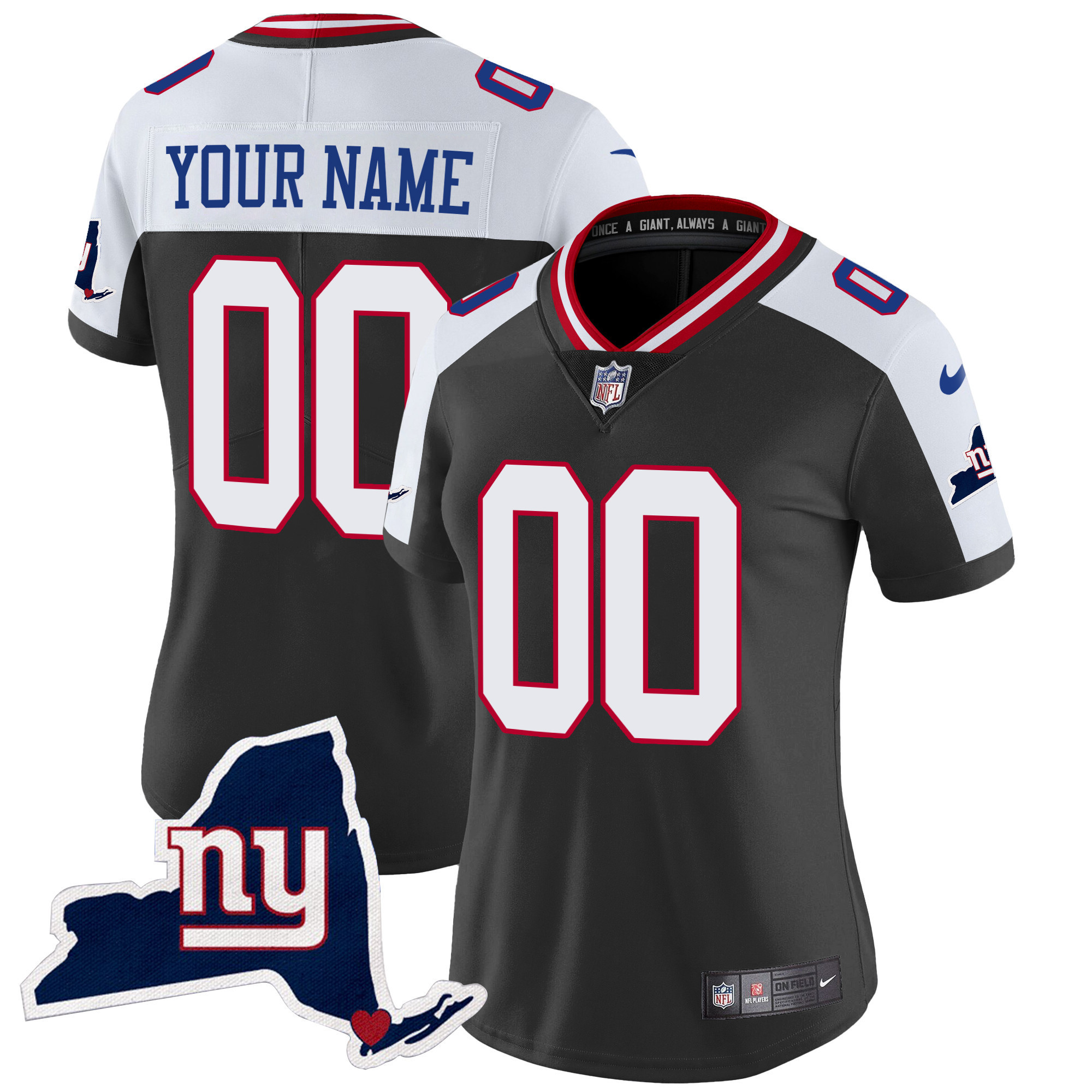 Women's New York Giants New York State Map Patch Limited Custom Black Alternate Jersey - All Stitched