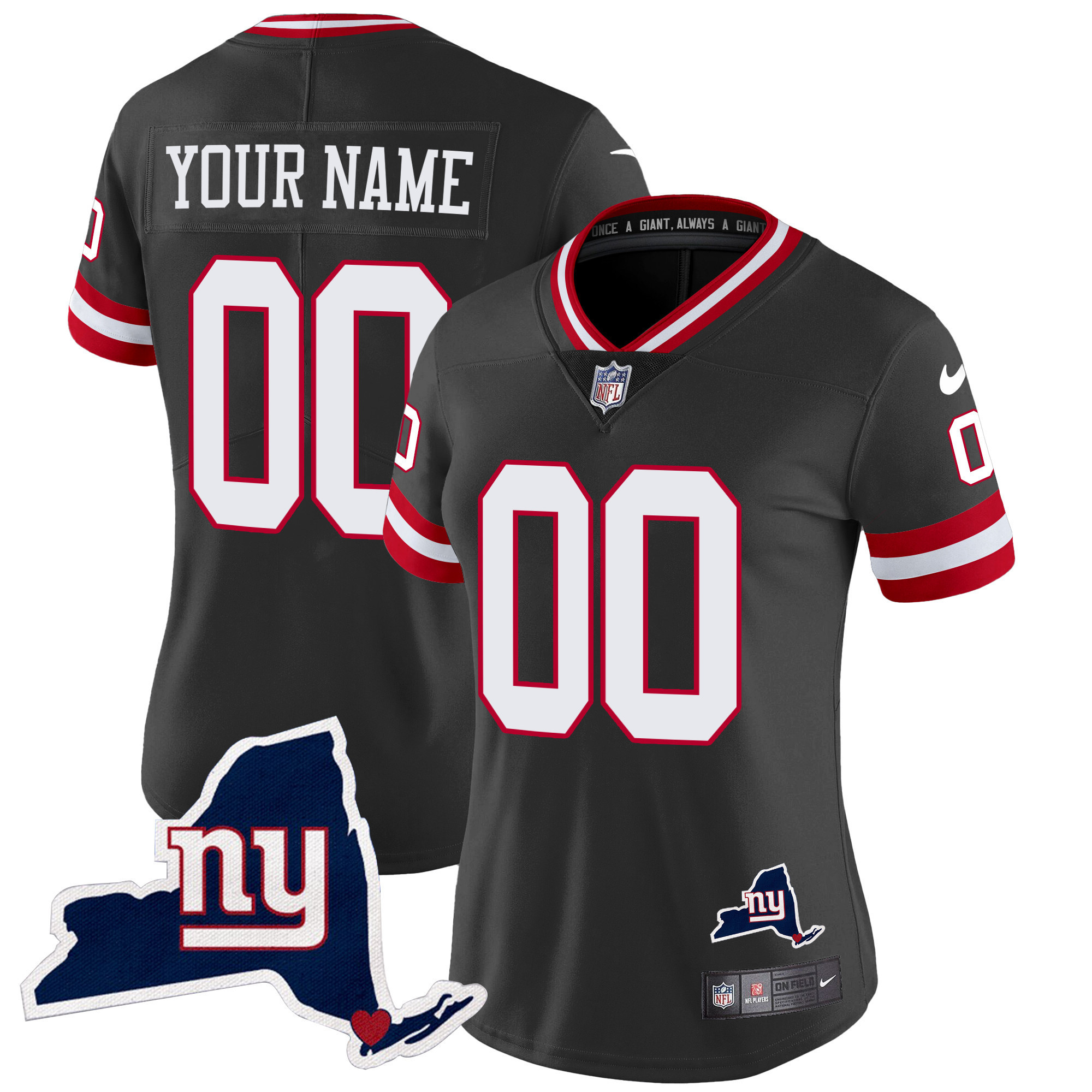 Women's New York Giants New York State Map Patch Limited Custom Black Jersey - All Stitched