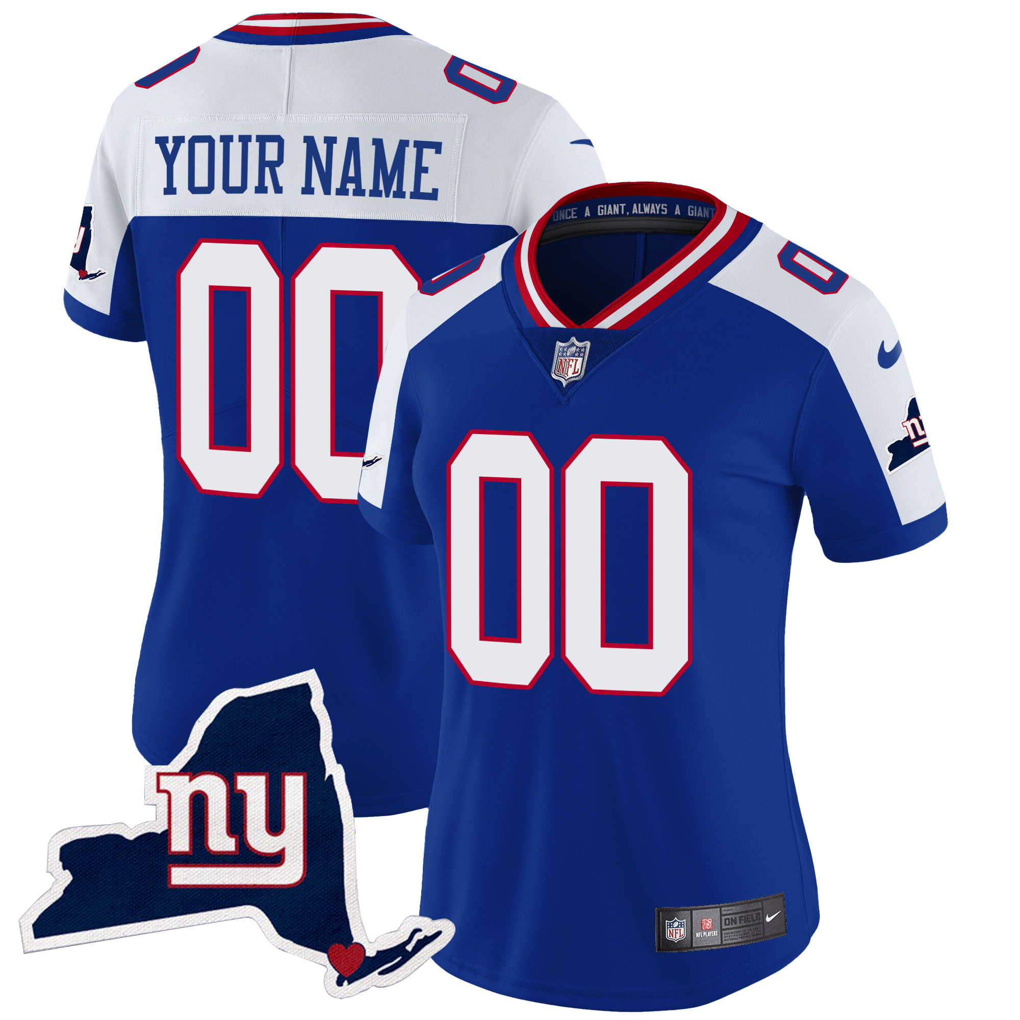 Women's New York Giants New York State Map Patch Limited Custom Royal Alternate Jersey - All Stitched