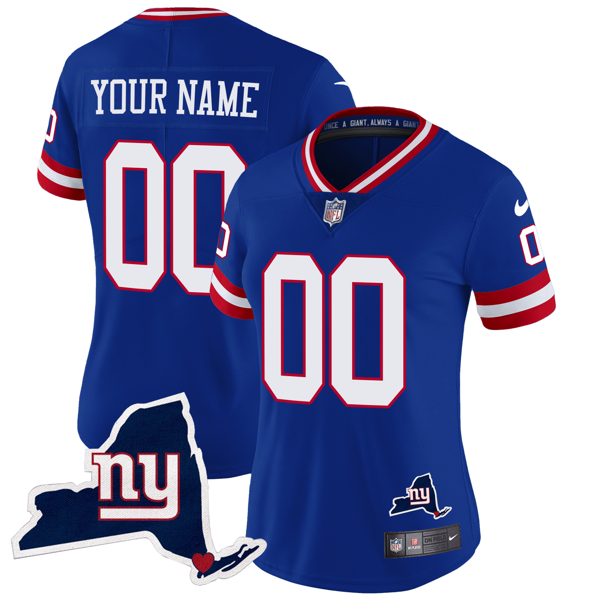 Women's New York Giants New York State Map Patch Limited Custom Royal Jersey - All Stitched
