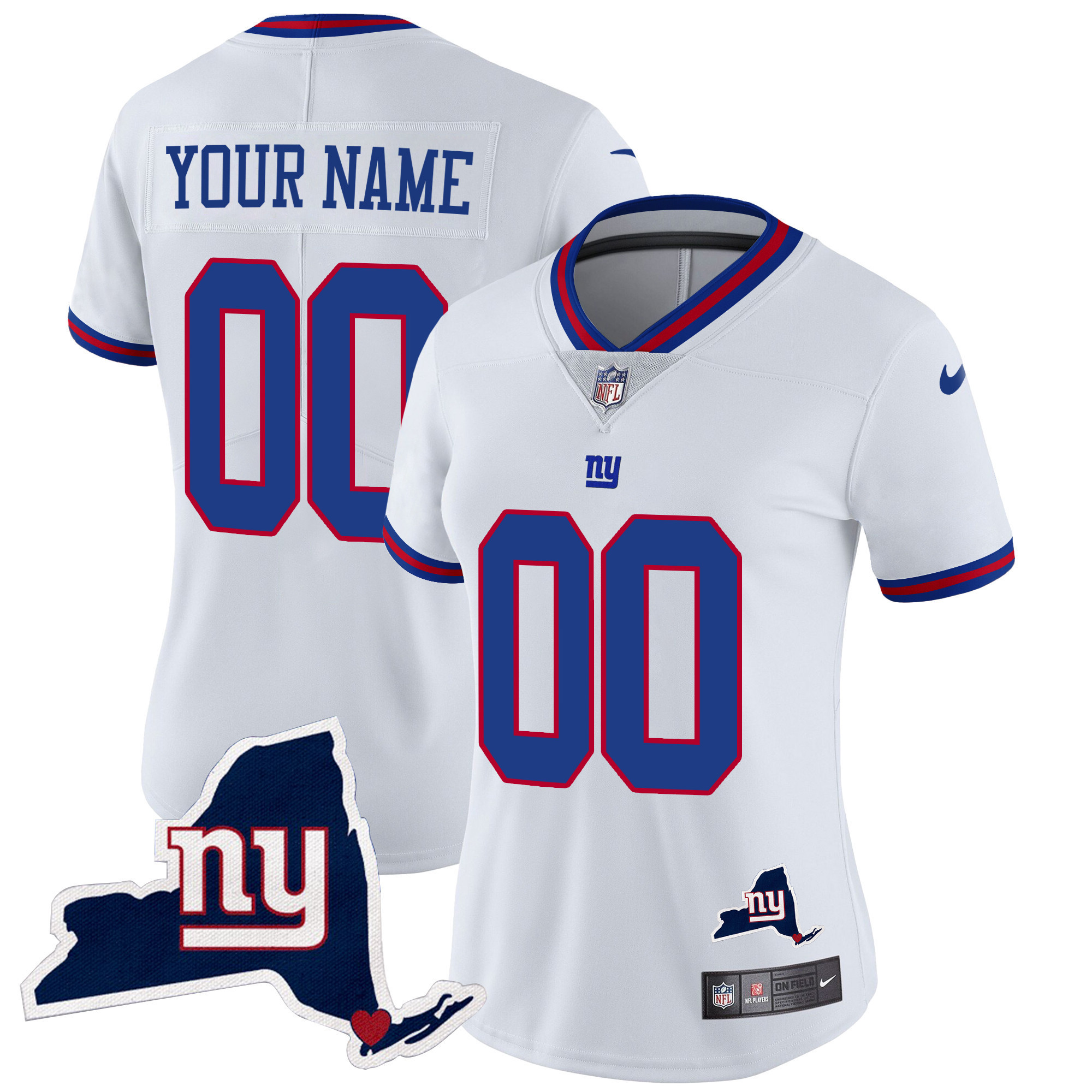 Women's New York Giants New York State Map Patch Limited Custom White Jersey - All Stitched