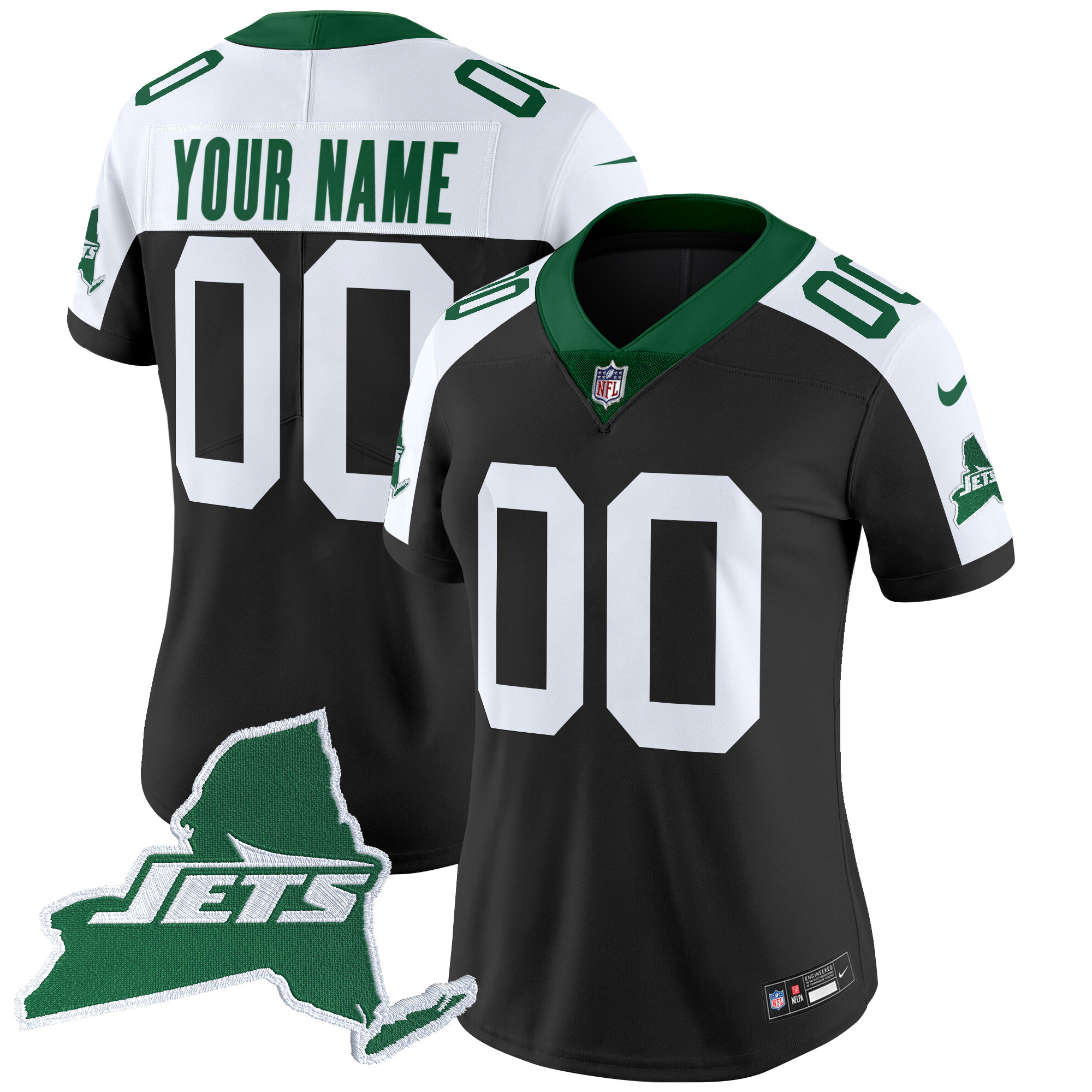 Women's New York Jets Home Patch Vapor Legacy Limited Custom Black Alternate Jersey - All Stitched