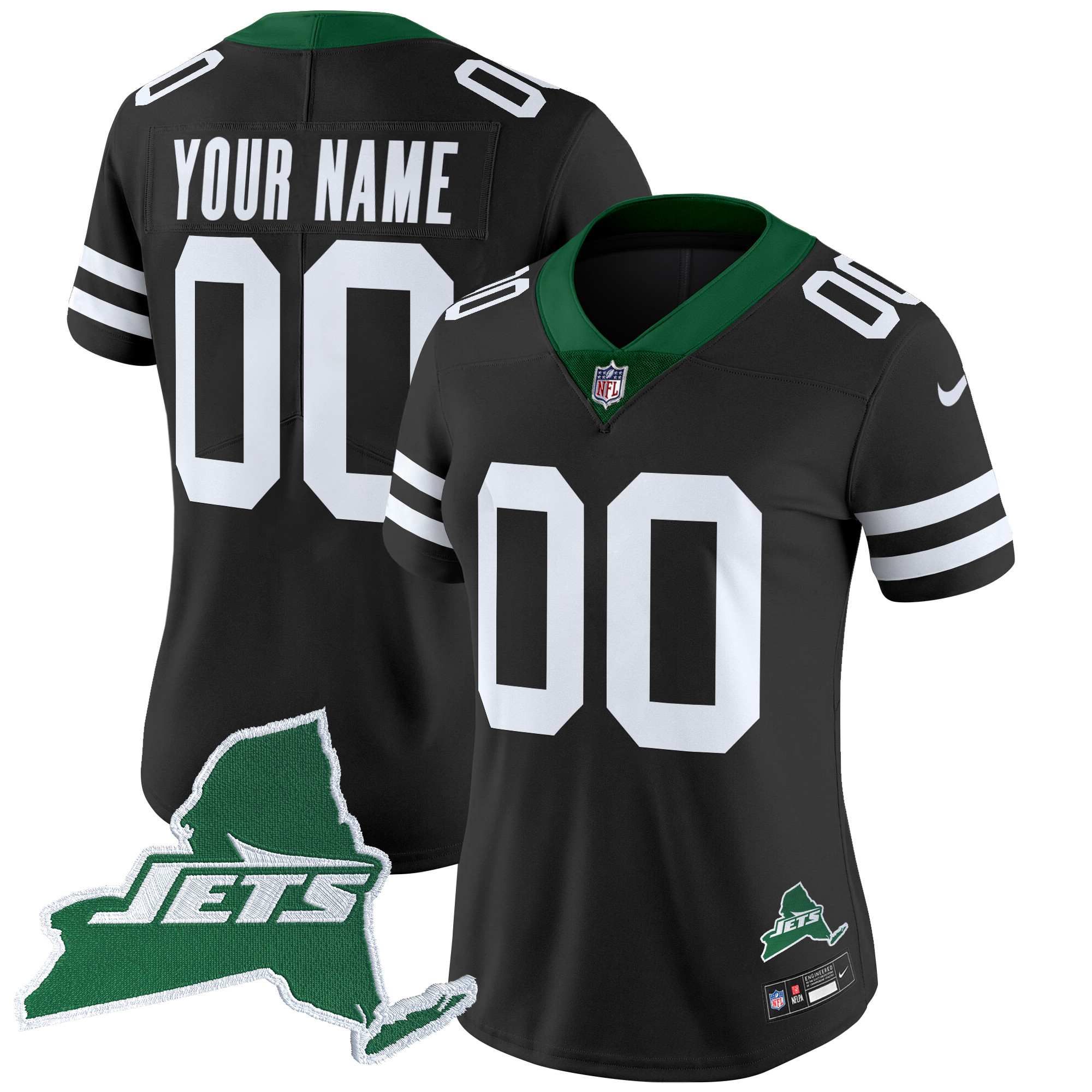 Women's New York Jets Home Patch Vapor Legacy Limited Custom Black Jersey - All Stitched