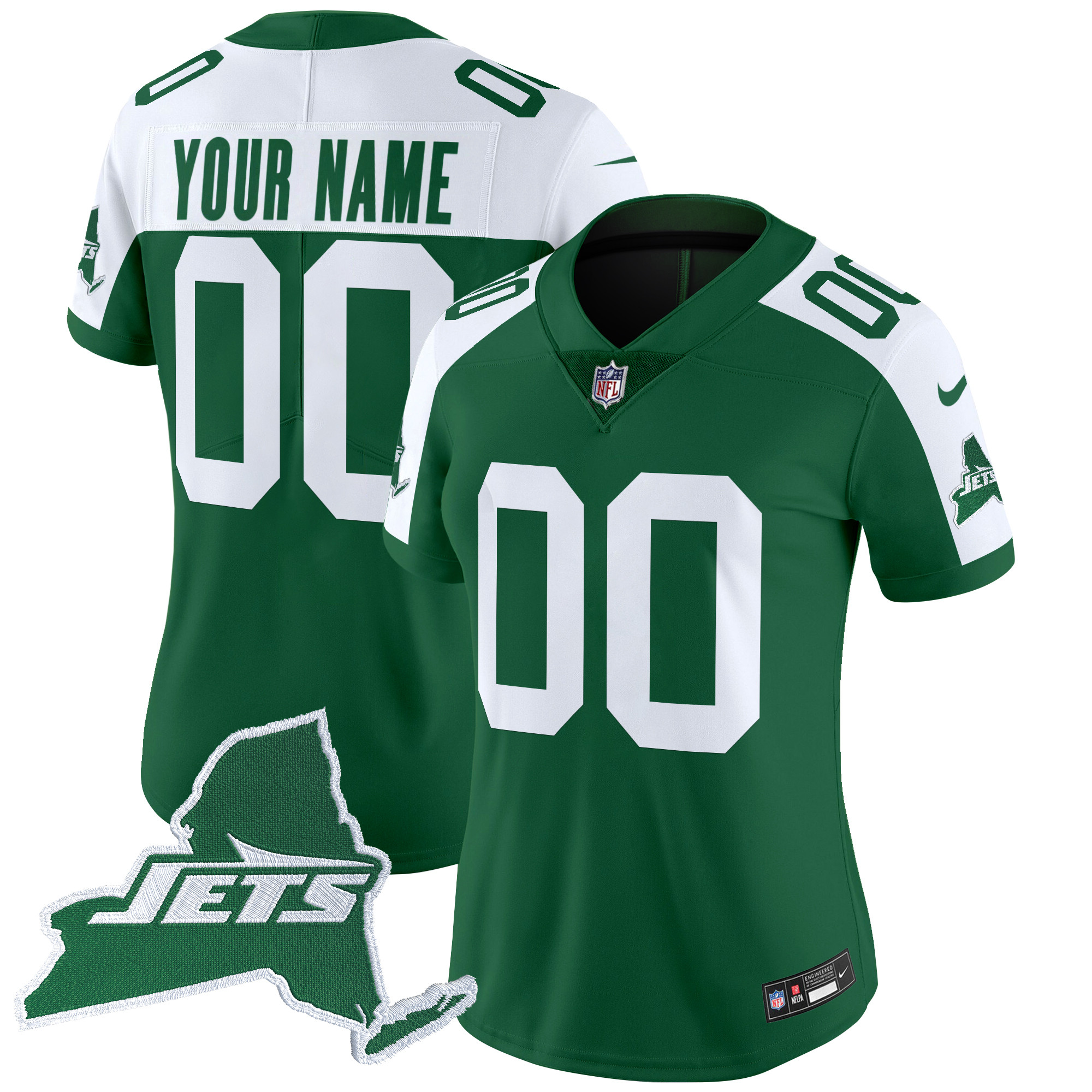 Women's New York Jets Home Patch Vapor Legacy Limited Custom Green Alternate Jersey - All Stitched