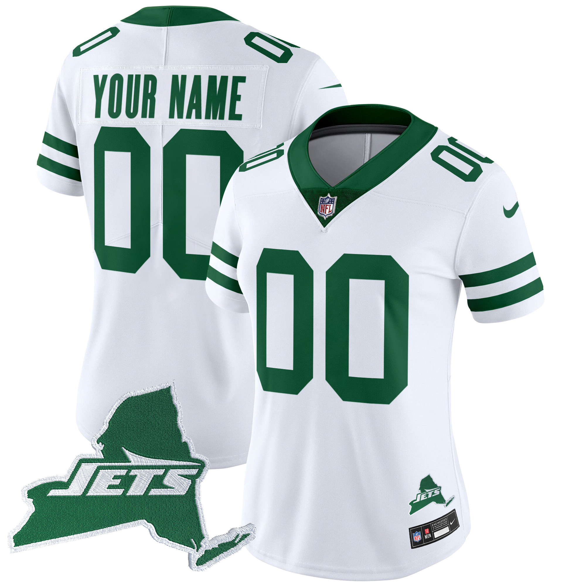 Women's New York Jets Home Patch Vapor Legacy Limited Custom White Jersey - All Stitched