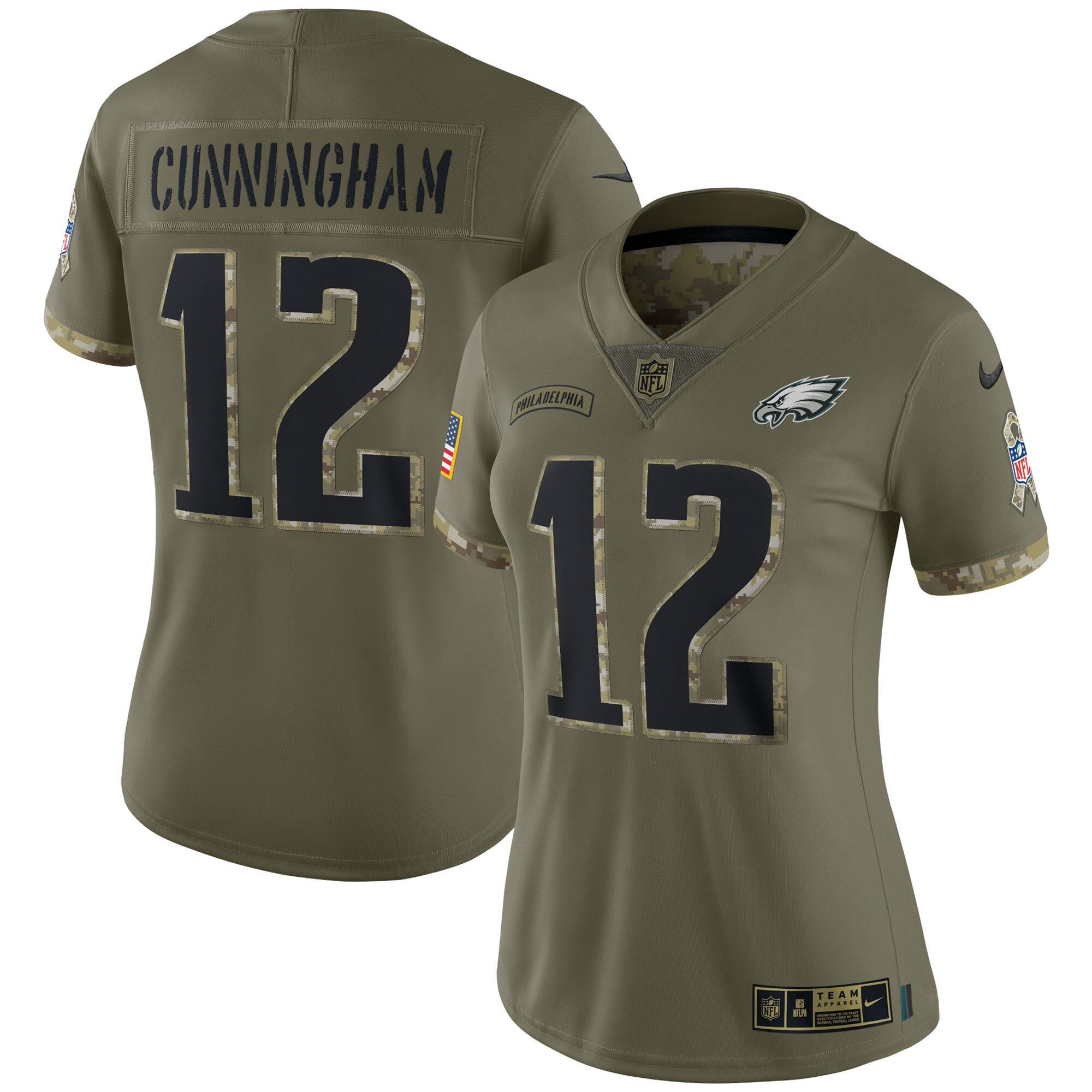 Women's Philadelphia Eagles 2022 Salute To Service Retired Player Limited - Olive - All Stitched Randall Cunningham Jersey - All Stitched