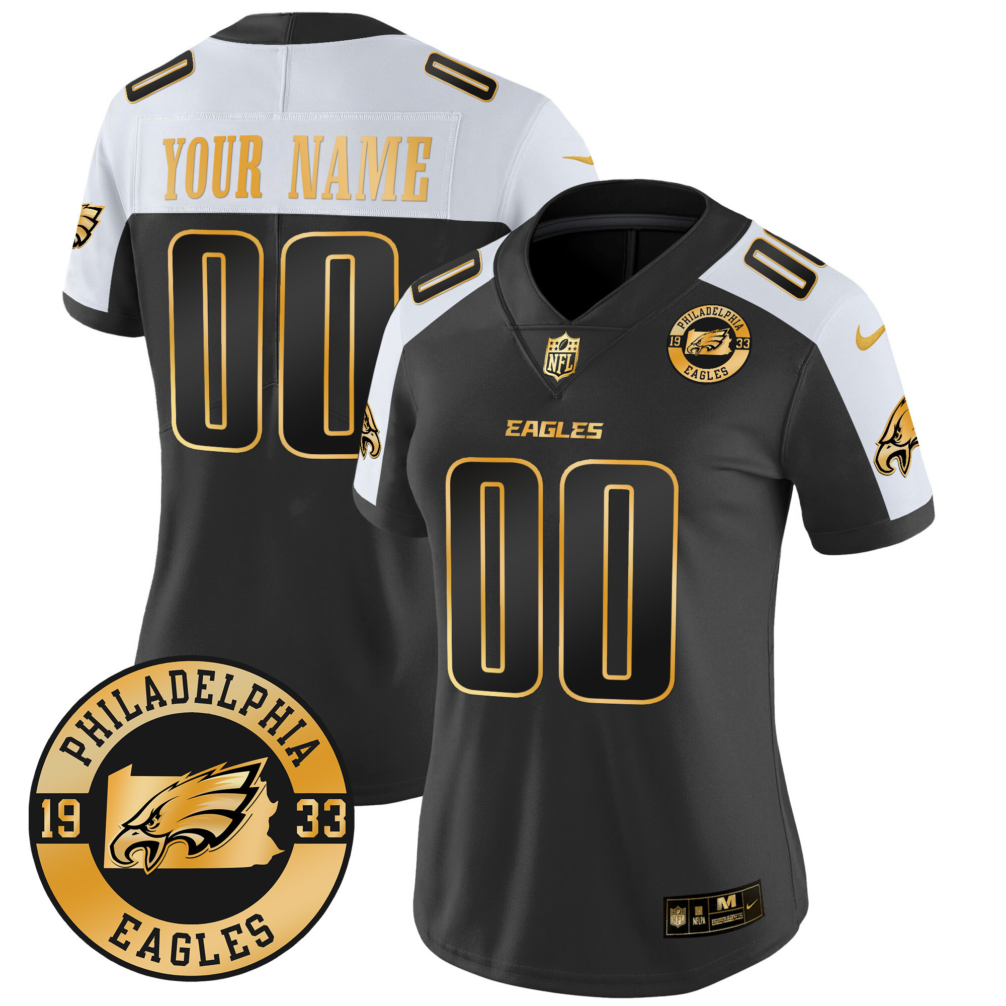 Women's Philadelphia Eagles 2024 Gold Vapor Limited Custom Alternate Jersey - All Stitched