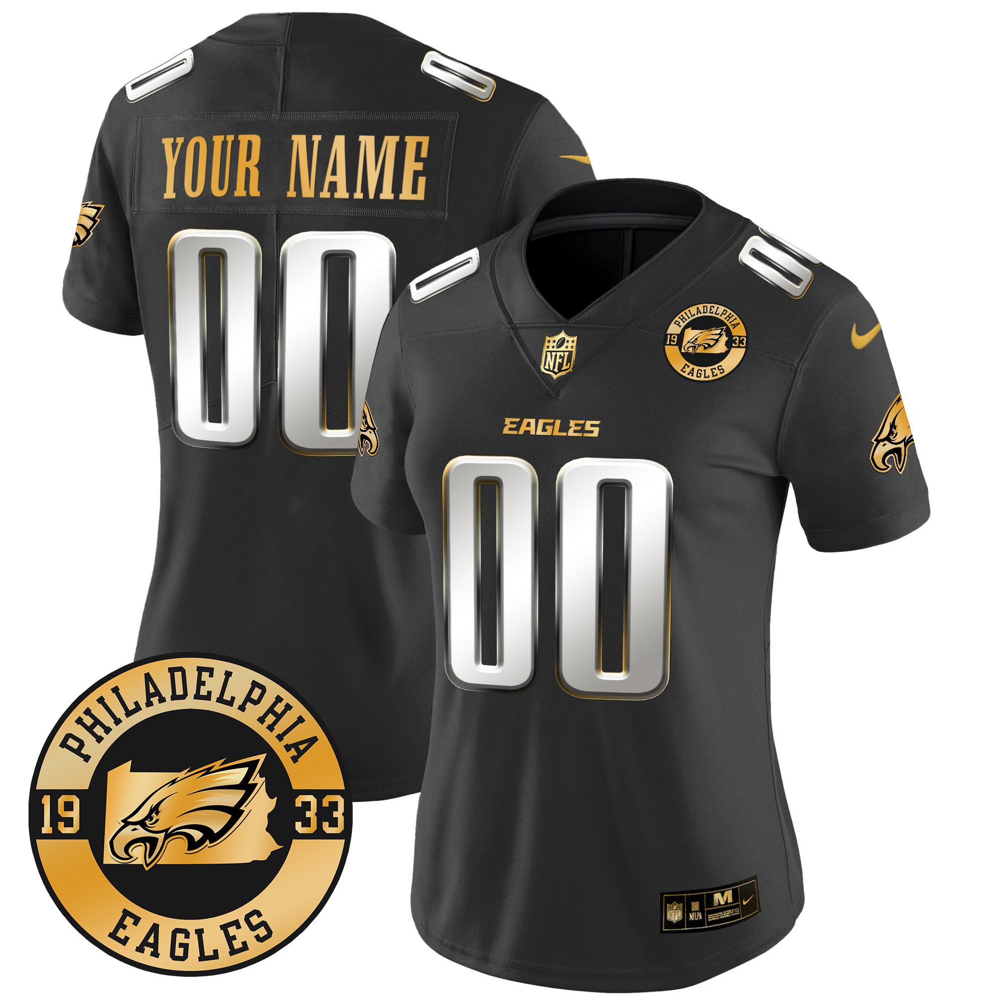 Women's Philadelphia Eagles 2024 Gold Vapor Limited Custom Black Limited Jersey - All Stitched
