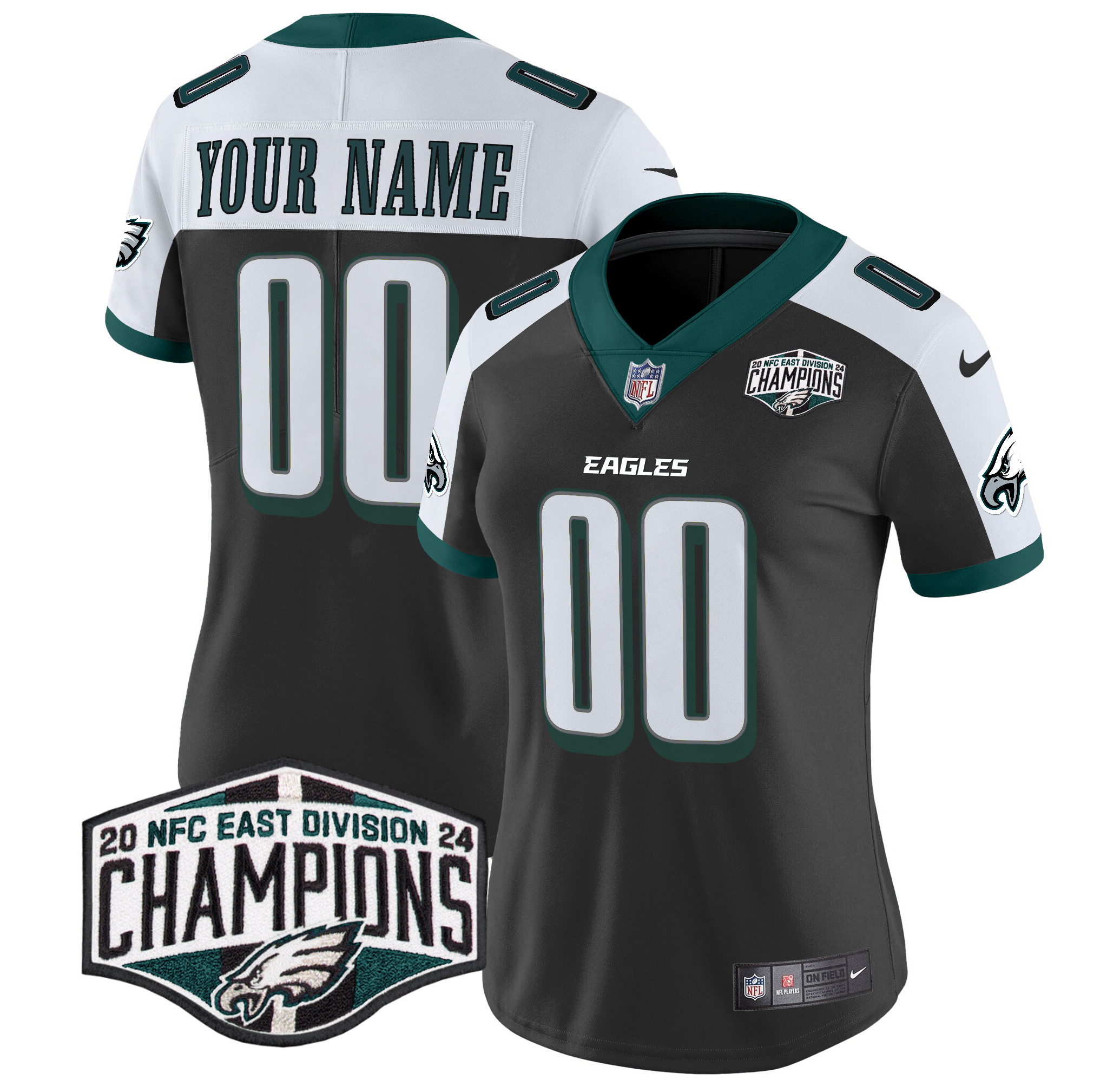 Women's Philadelphia Eagles 2024 NFC East Division Champions Vapor Limited Custom Black Alternate Jersey - All Stitched